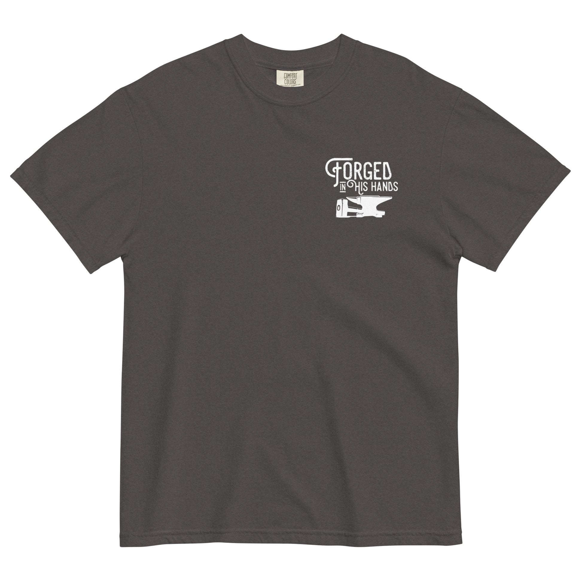 Forged in His Hands Jesus shirt graphite front alternate view — Entrusted to Him