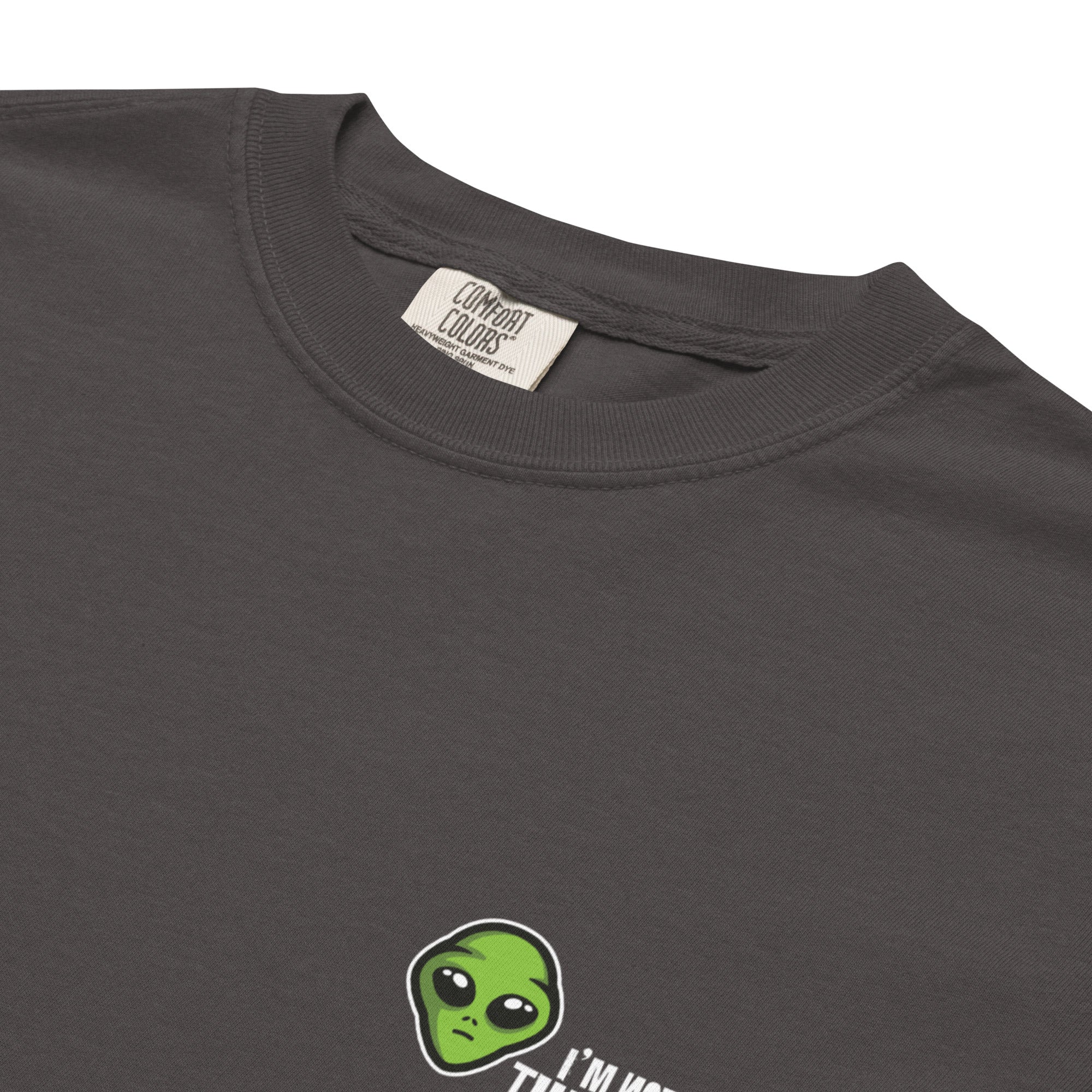 Image of Not From This World John 17:16 scripture t-shirt graphite close-up detail view — Entrusted to Him