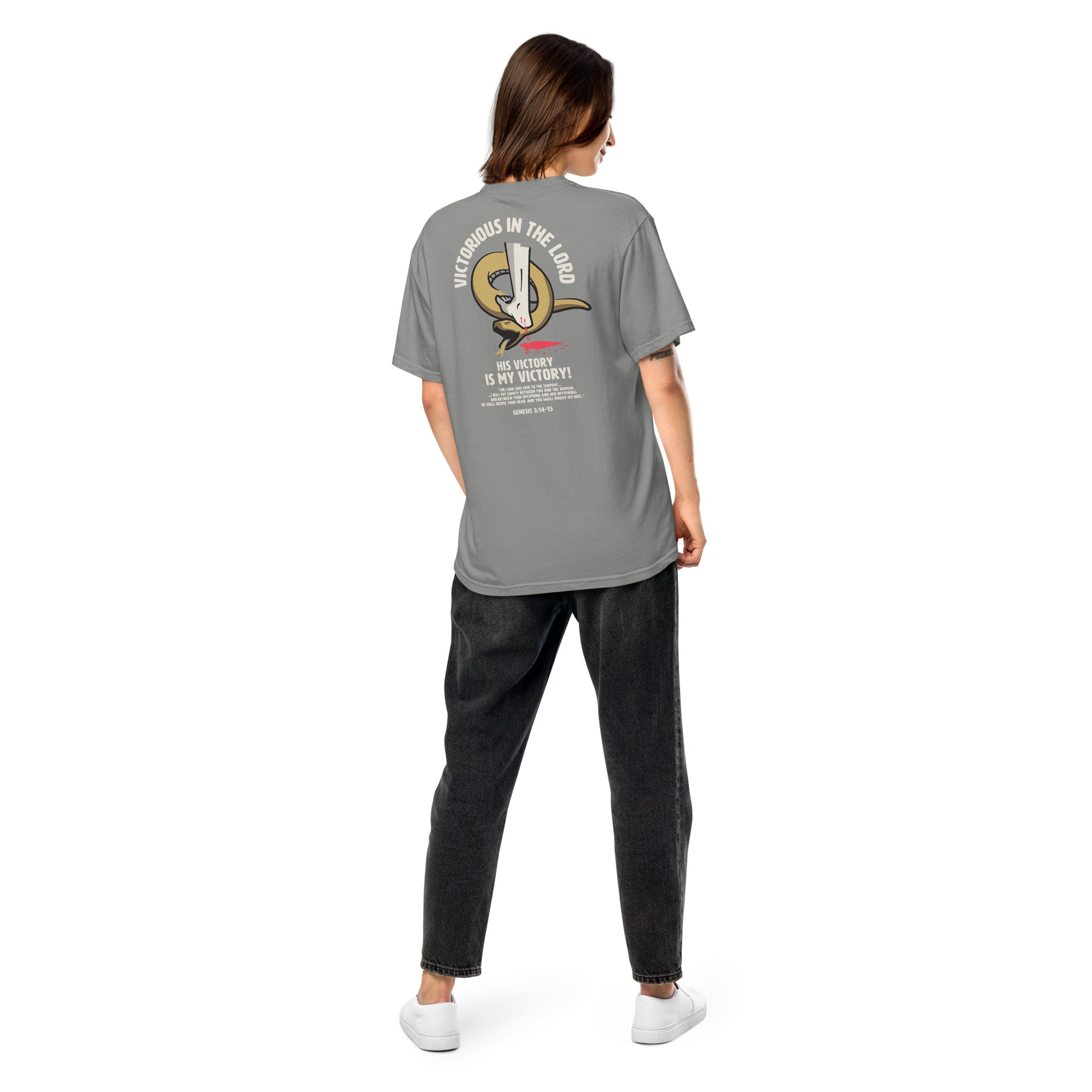 Image of Victorious Jesus shirt grey back alternate view — Entrusted to Him