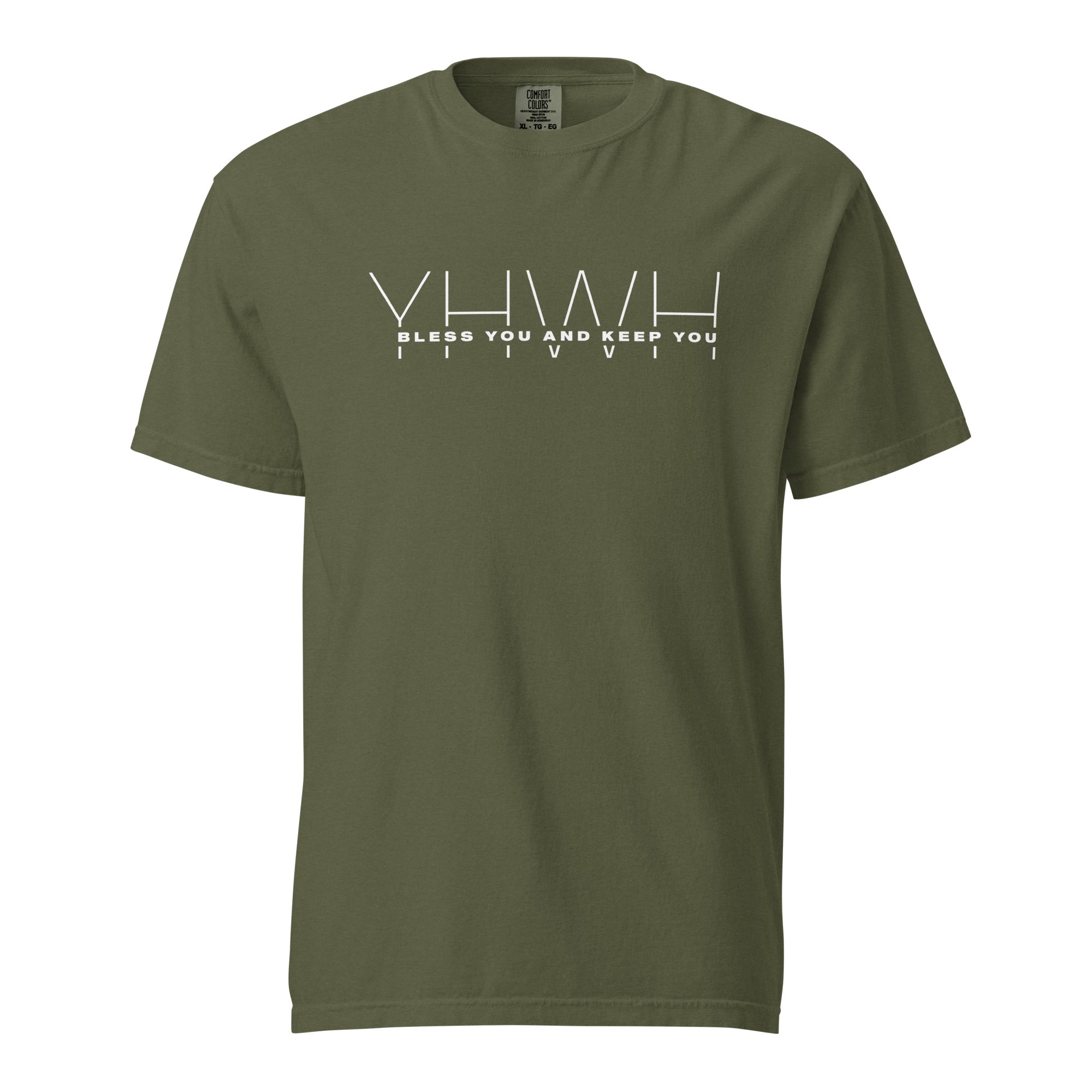 Image of YHWH Jesus shirt Christian t-shirt hemp front view — Entrusted to Him