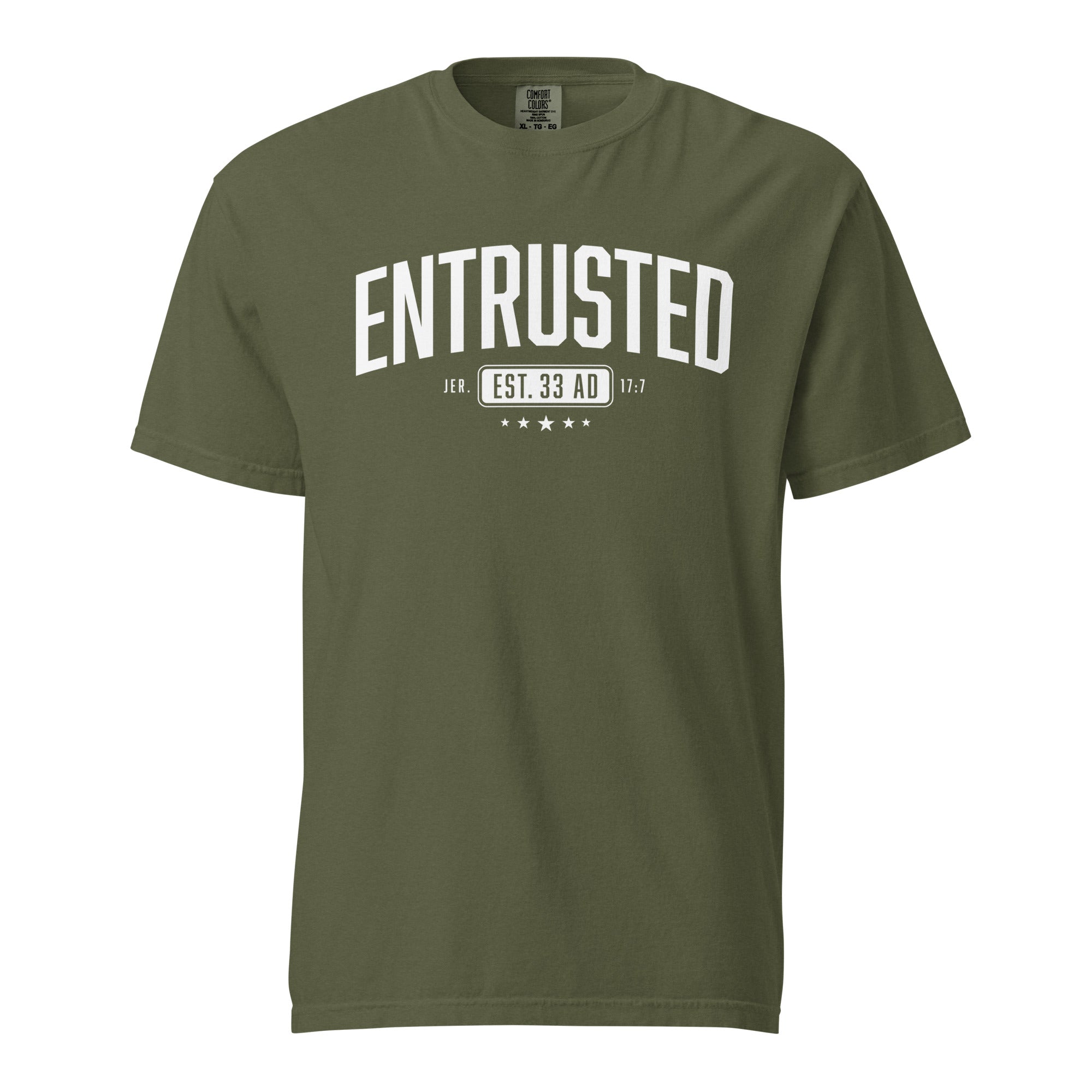 Image of Entrusted Est. 33AD Jesus shirt hemp front view — Entrusted to Him