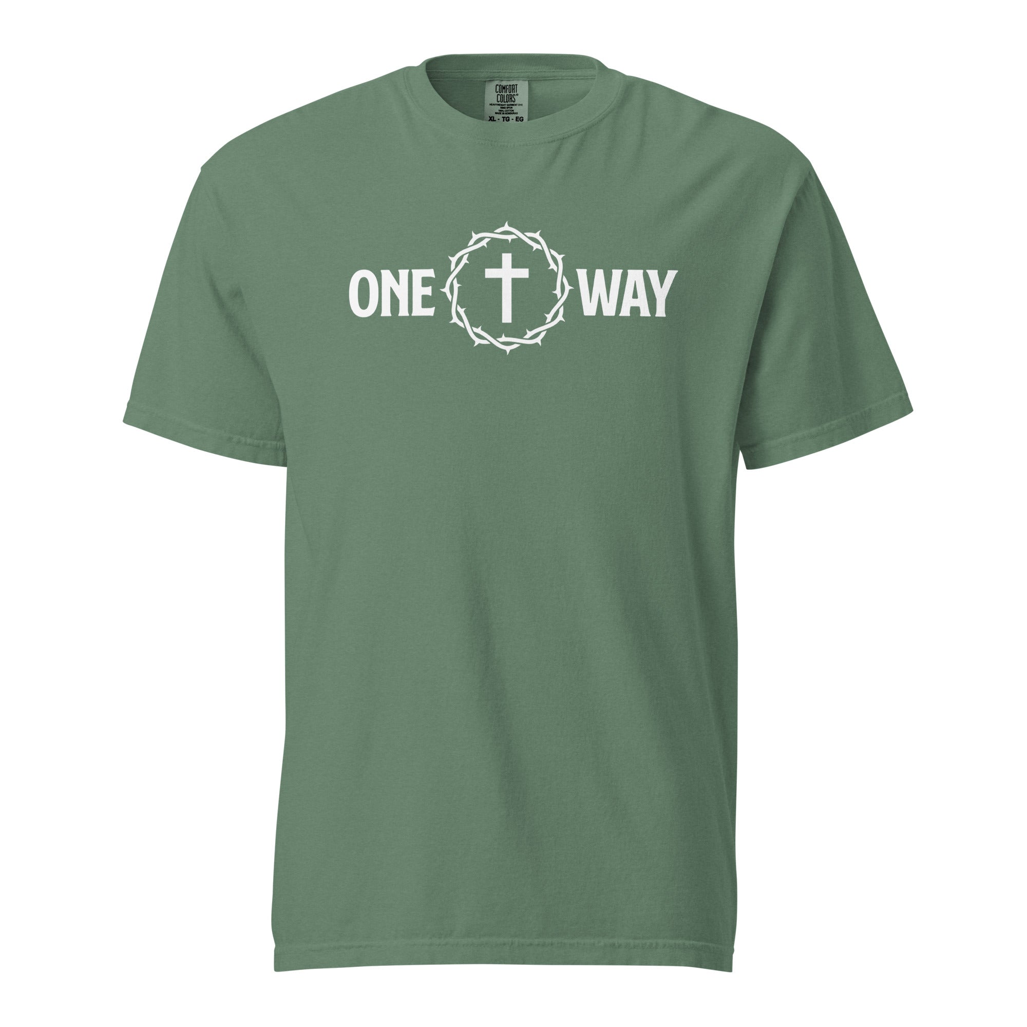 Image of One Way Christian t-shirt light green front view — Entrusted to Him