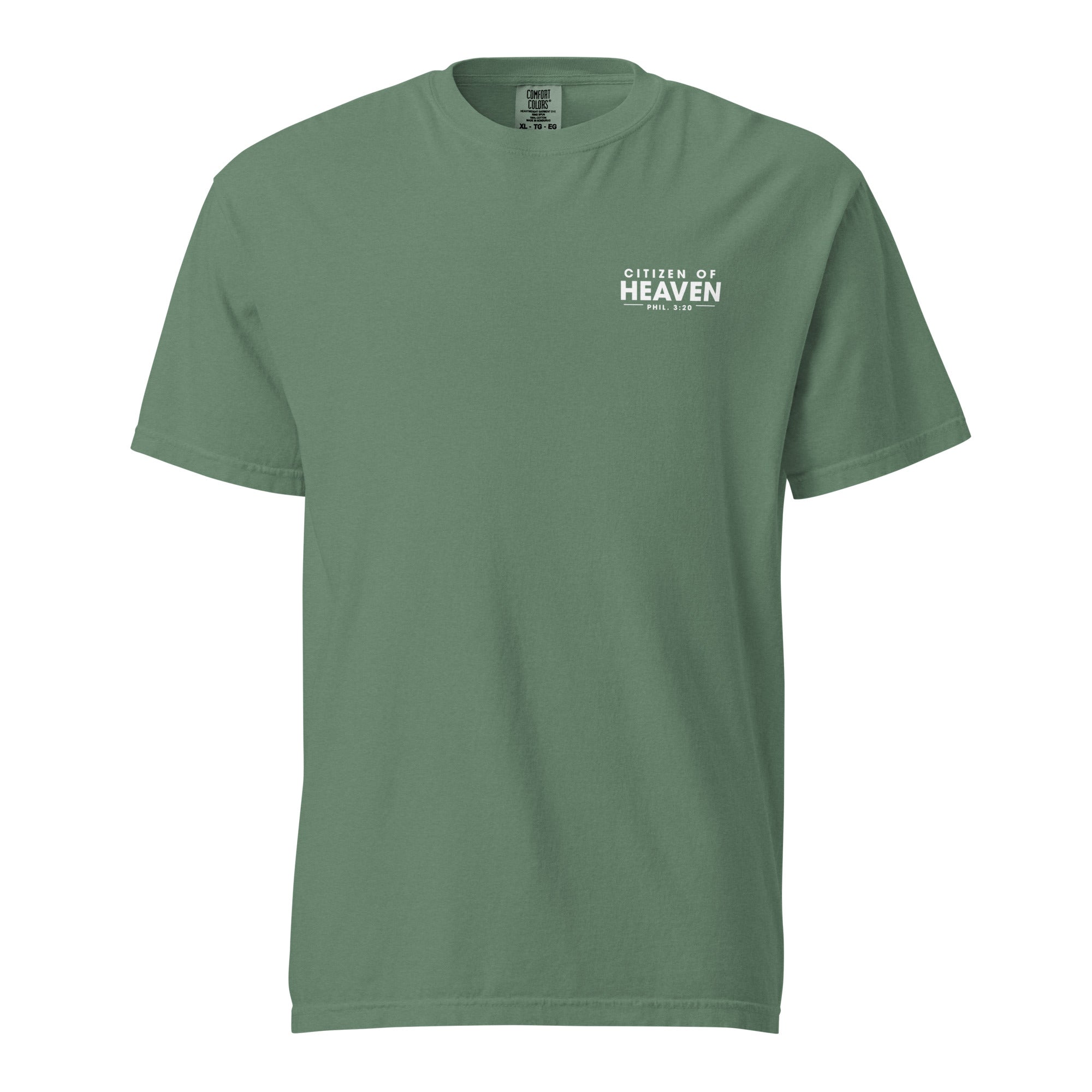 Image of Citizen of Heaven Christian graphic tee light green front view — Entrusted to Him