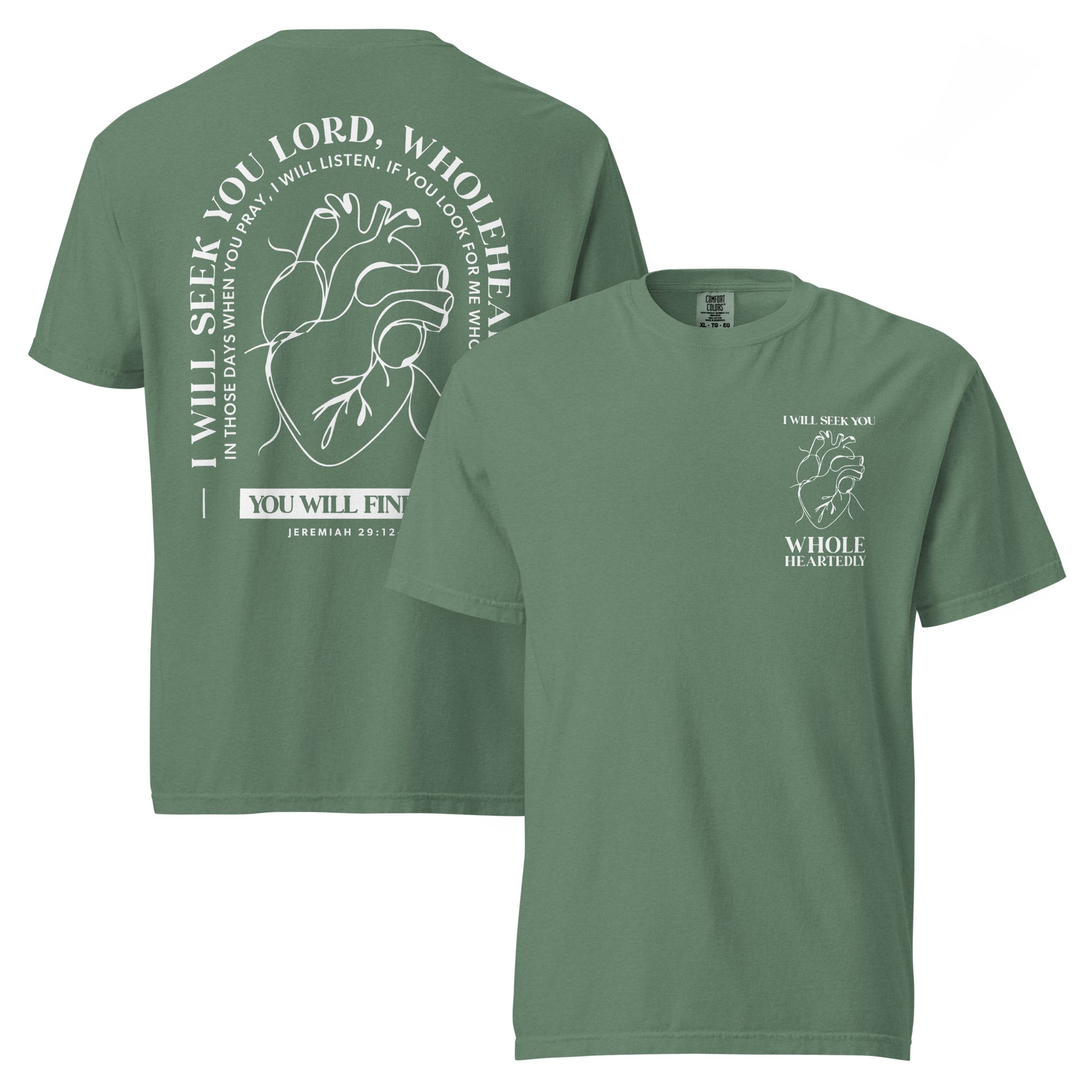 Wholeheartedly Jesus shirt light green front and back view — Entrusted to Him