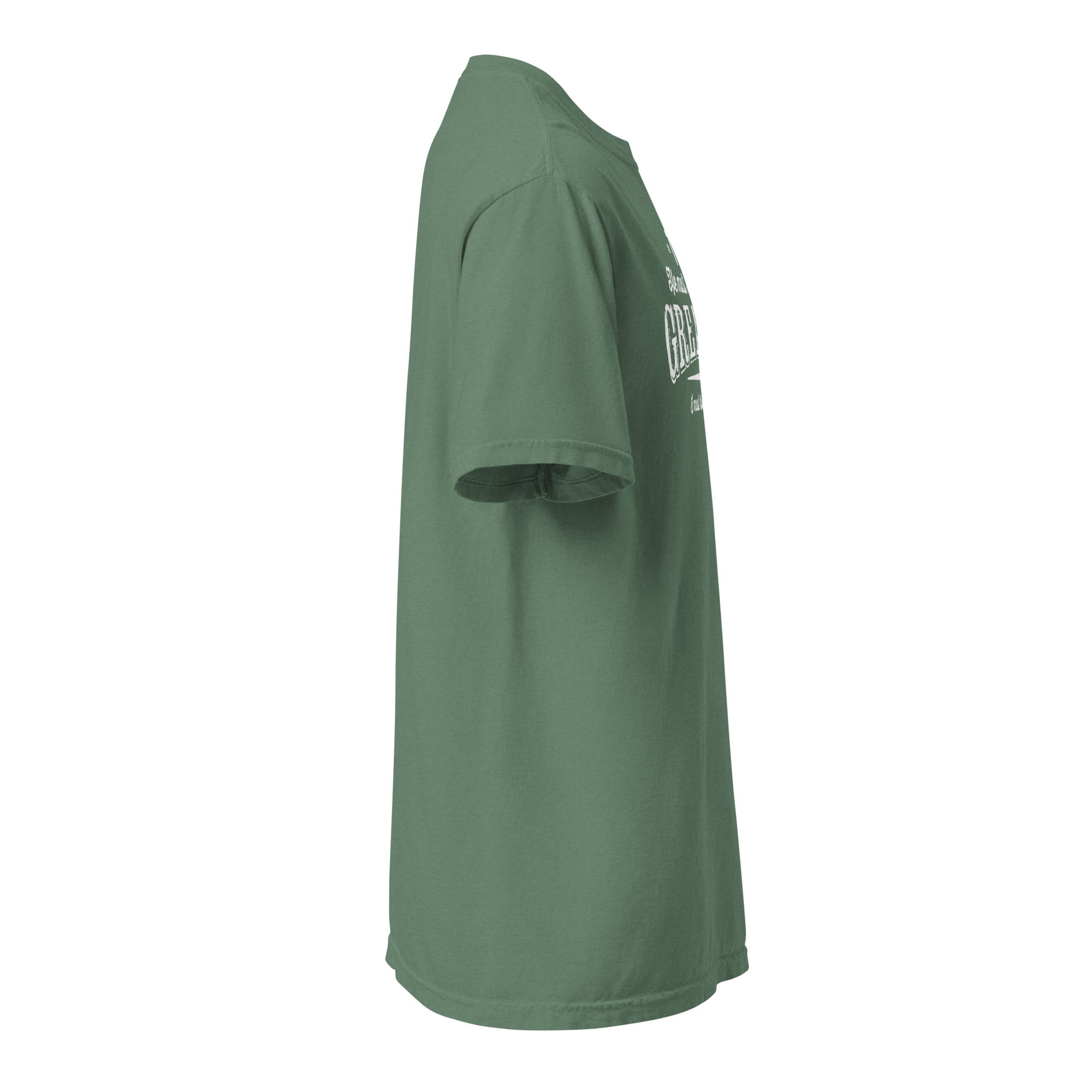 Image of He Must Become Greater Christian t-shirt light green right side view — Entrusted to Him