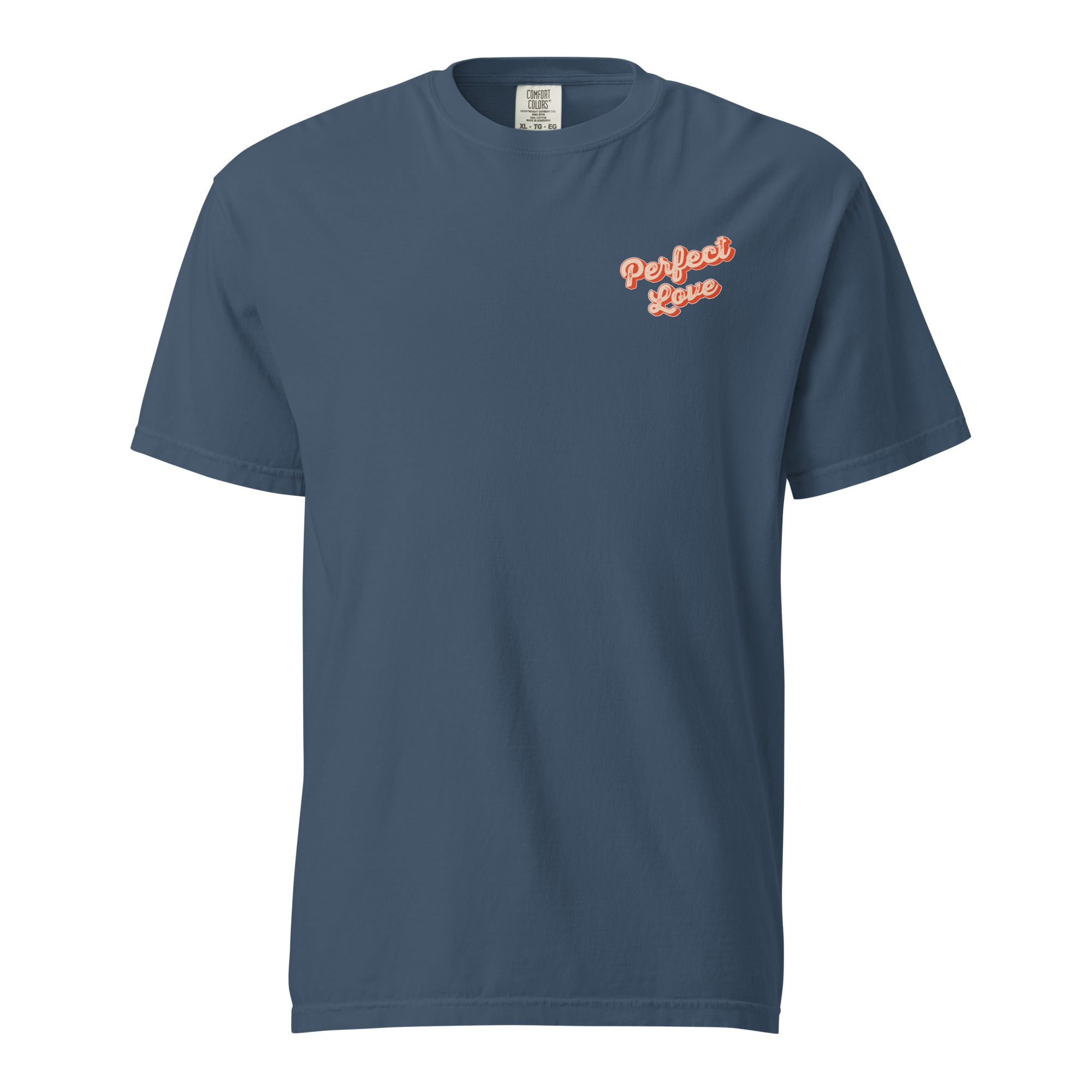 Image of Perfect Love Christian t-shirt midnight front alternate view — Entrusted to Him