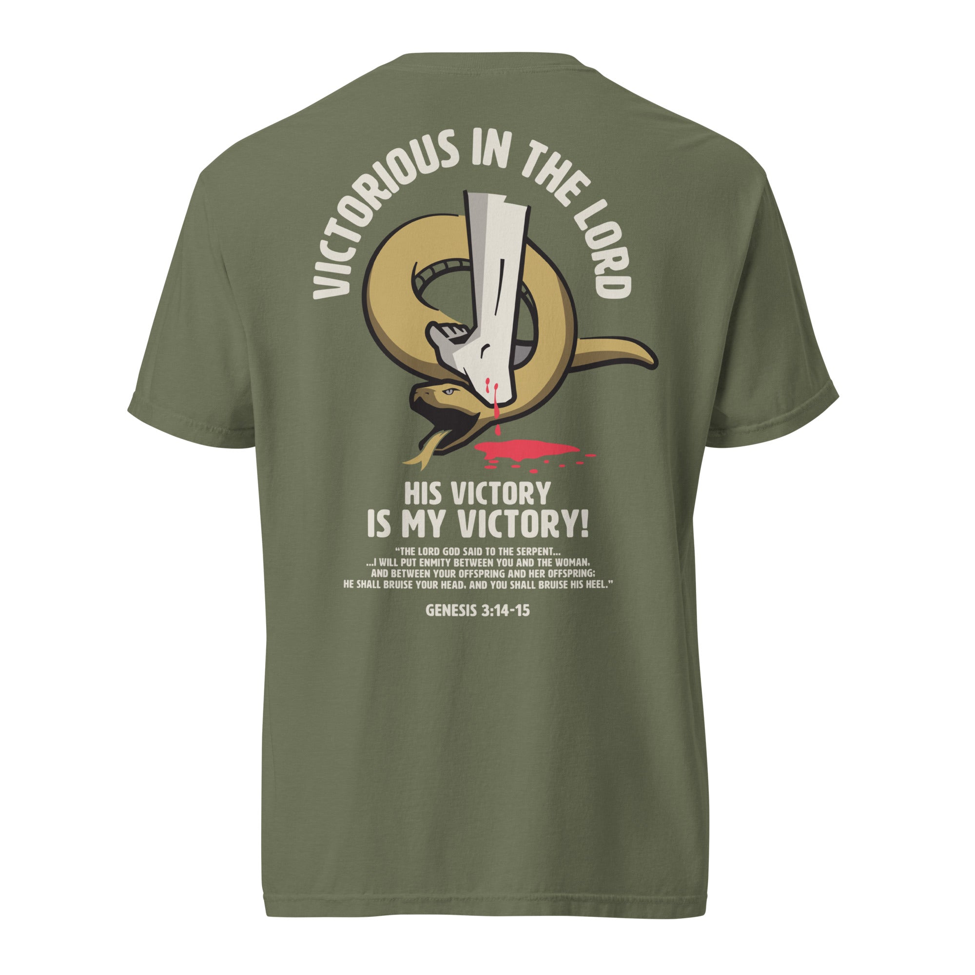Image of Victorious Jesus shirt moss back view — Entrusted to Him