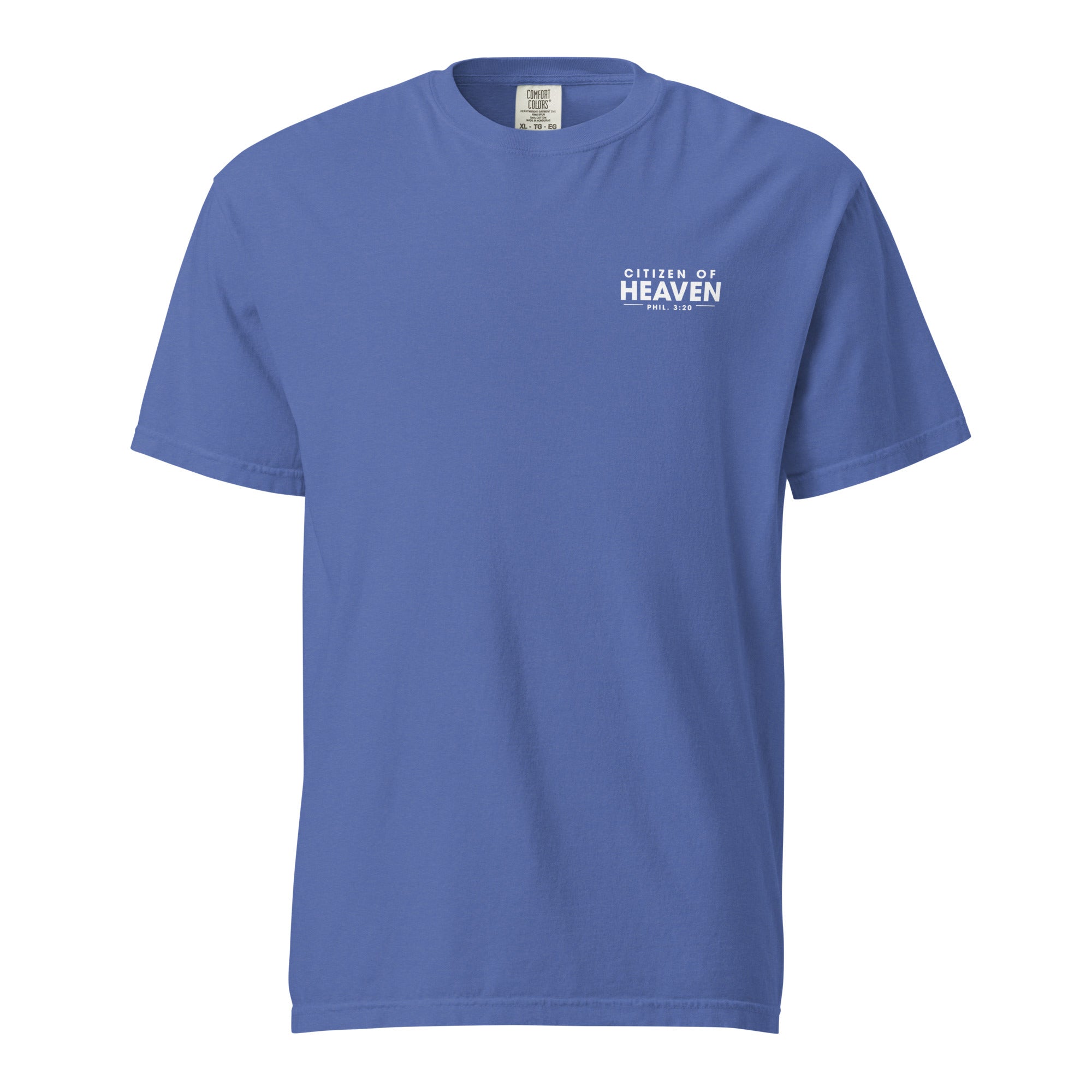 Image of Citizen of Heaven Christian graphic tee mystic blue front view — Entrusted to Him