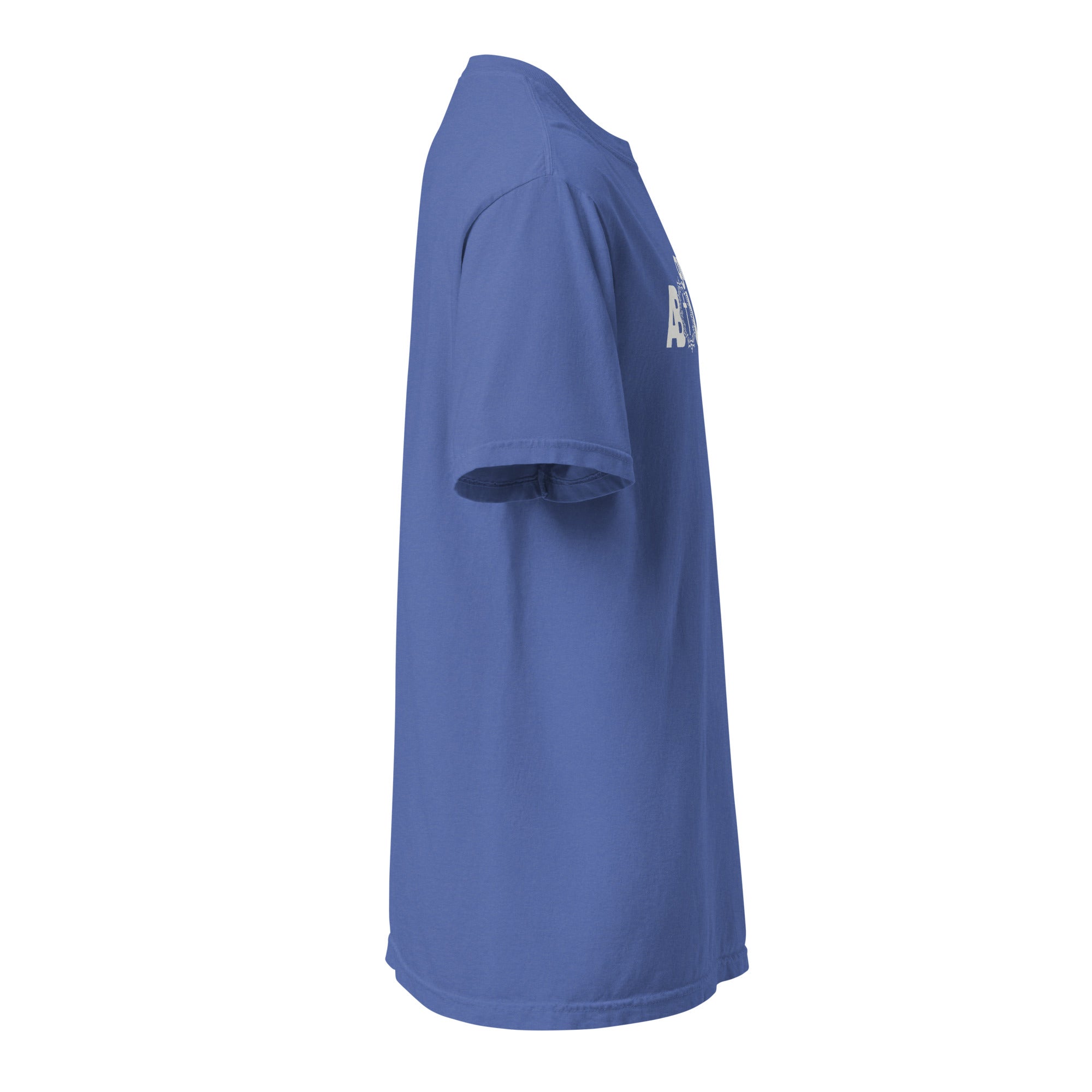 Image of Grace Abounds t-shirt Christian clothing mystic blue right side view — Entrusted to Him