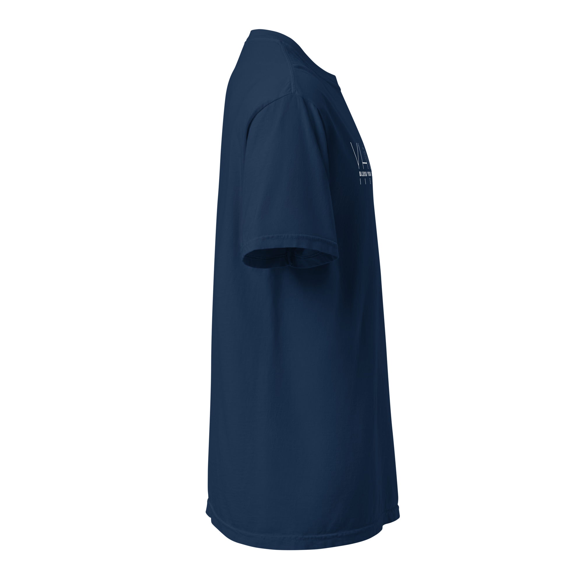 Image of YHWH Christian t-shirt navy right side view — Entrusted to Him