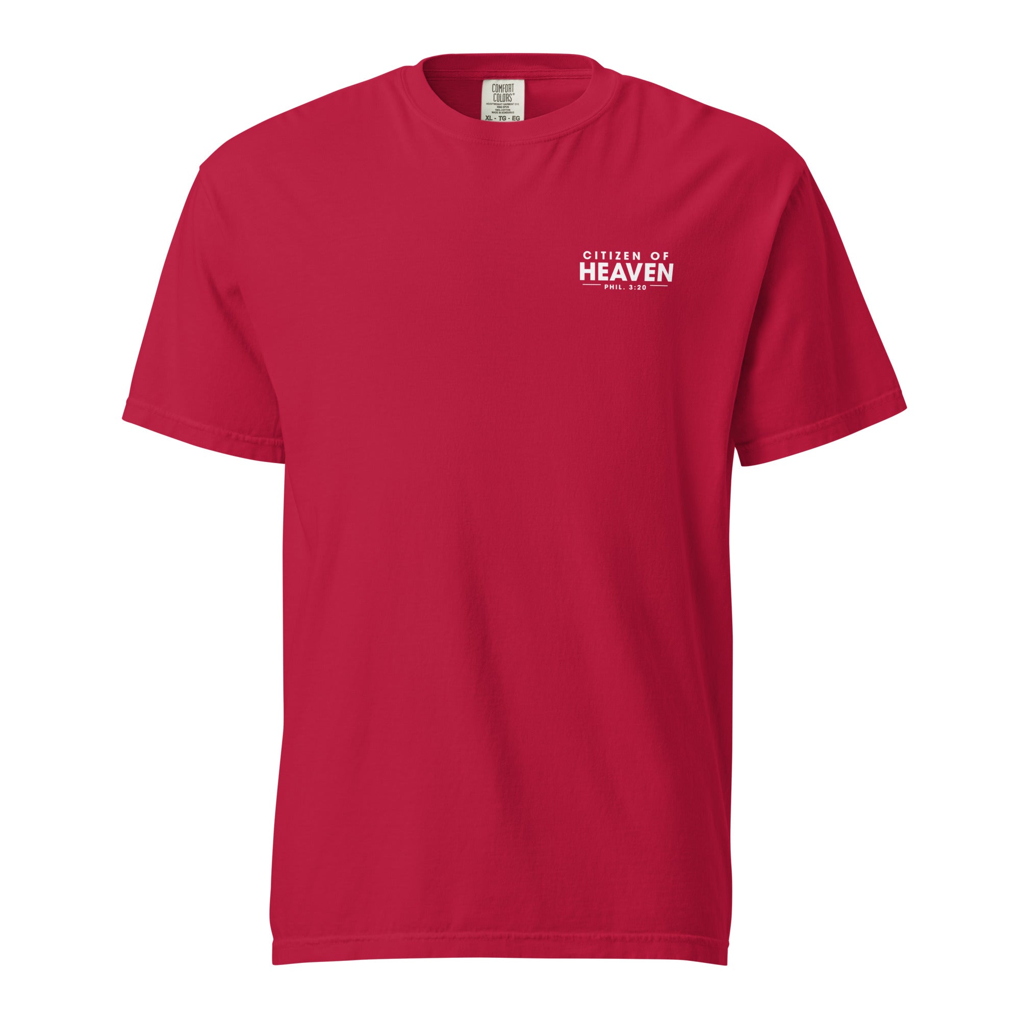 Image of Citizen of Heaven Christian t-shirt red front view — Entrusted to Him