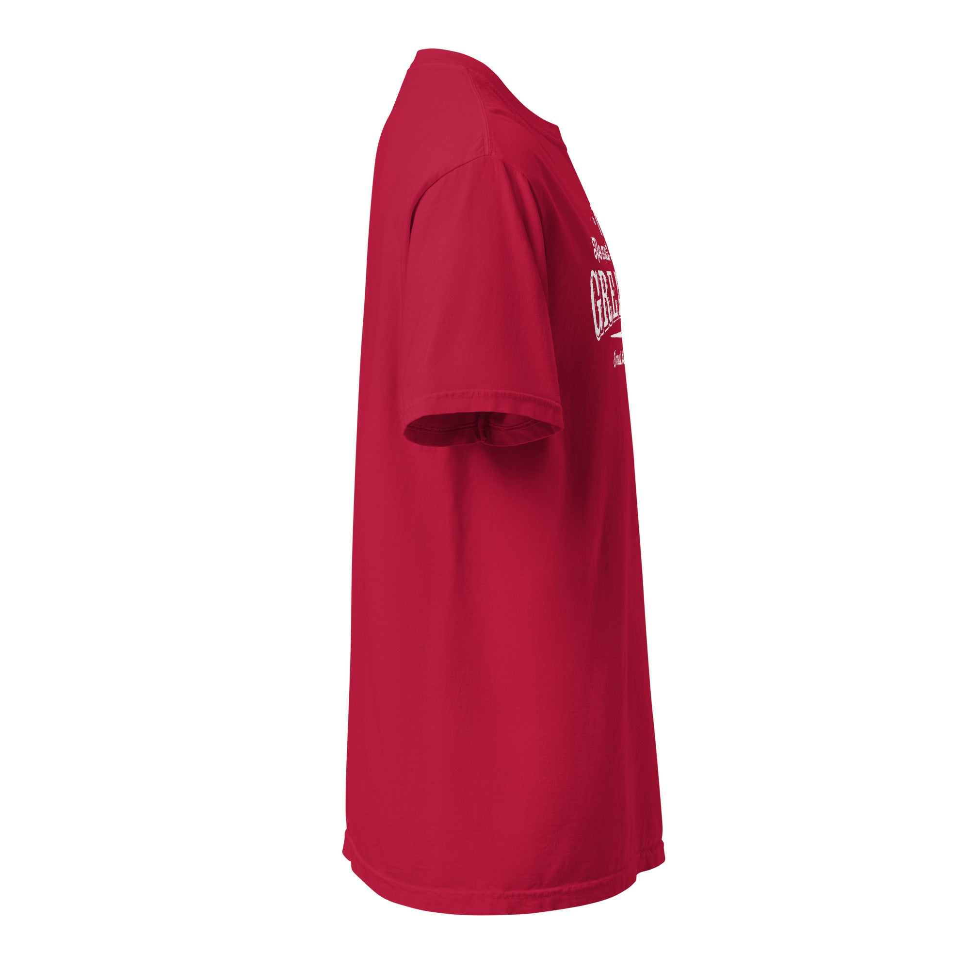 Image of He Must Become Greater Christian graphic tee red right side view — Entrusted to Him