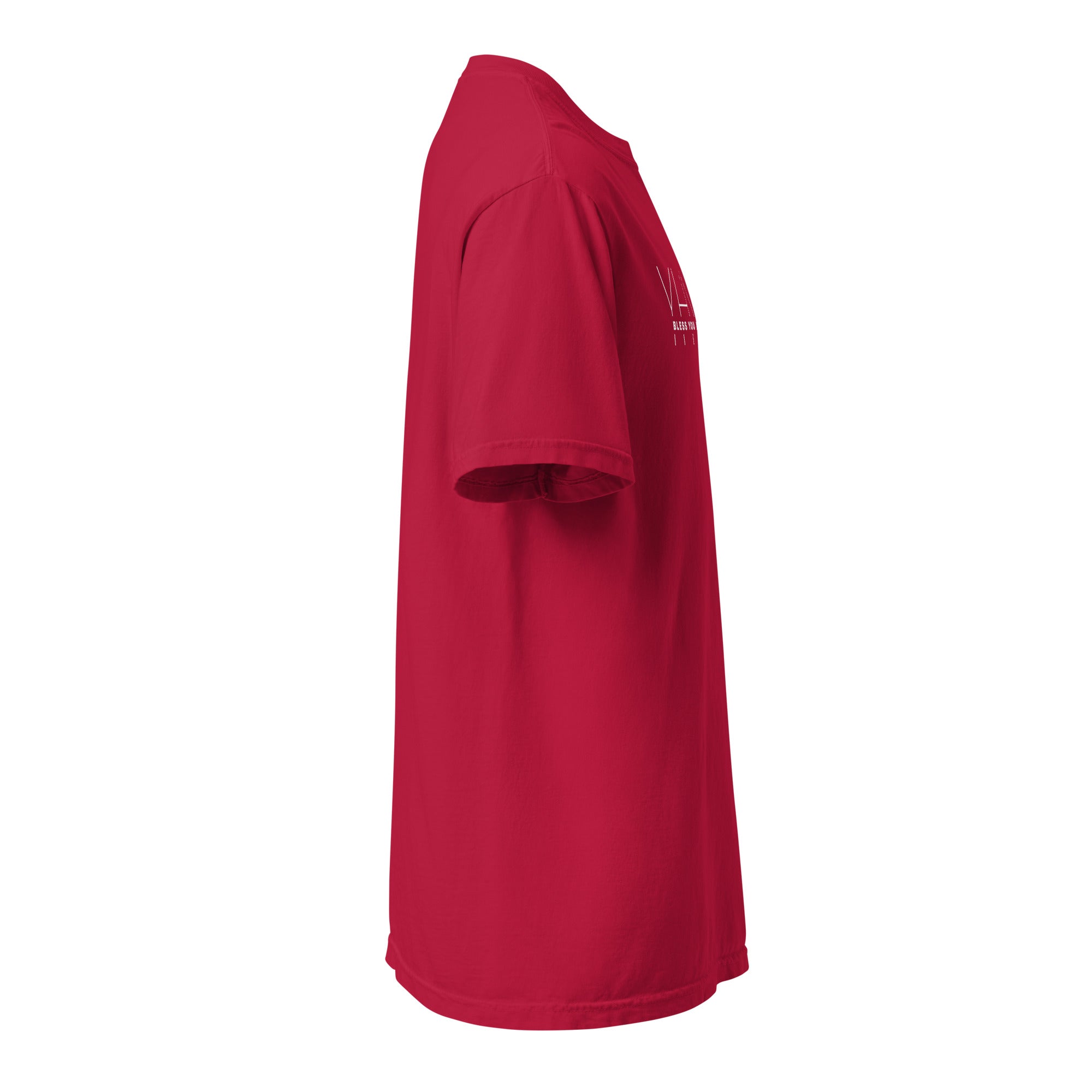 Image of YHWH Bible verse shirt Christian apparel red right side view — Entrusted to Him