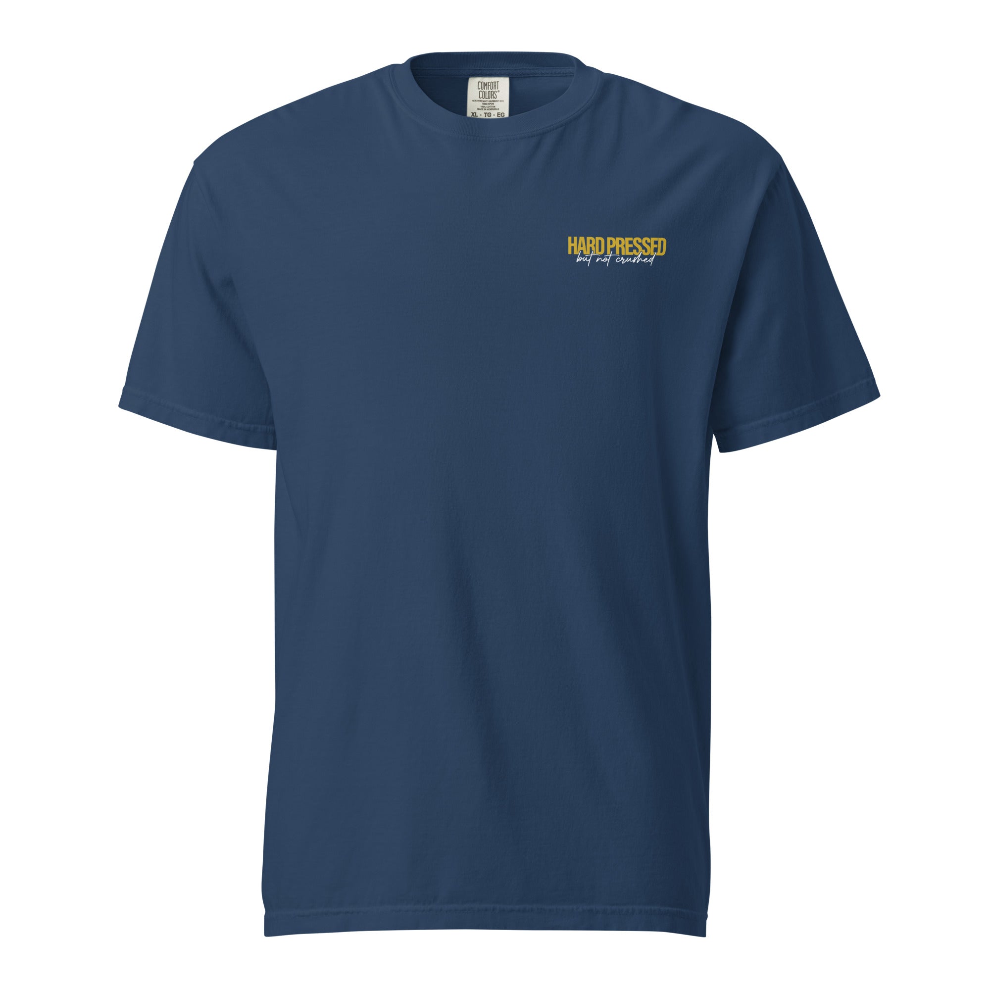 Image of Hard Pressed Jesus shirt true navy front view — Entrusted to Him