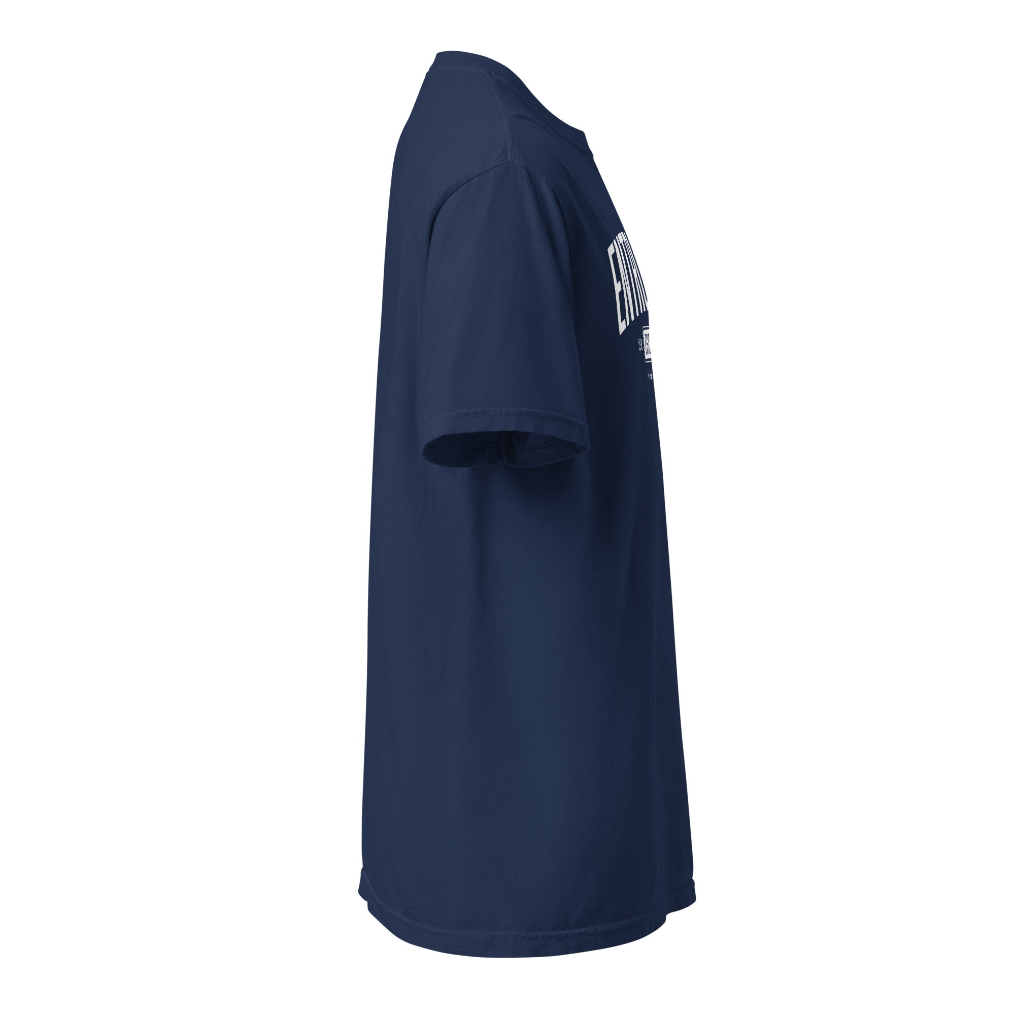 Image of Entrusted Est. 33AD Bible verse shirt true navy right side view — Entrusted to Him