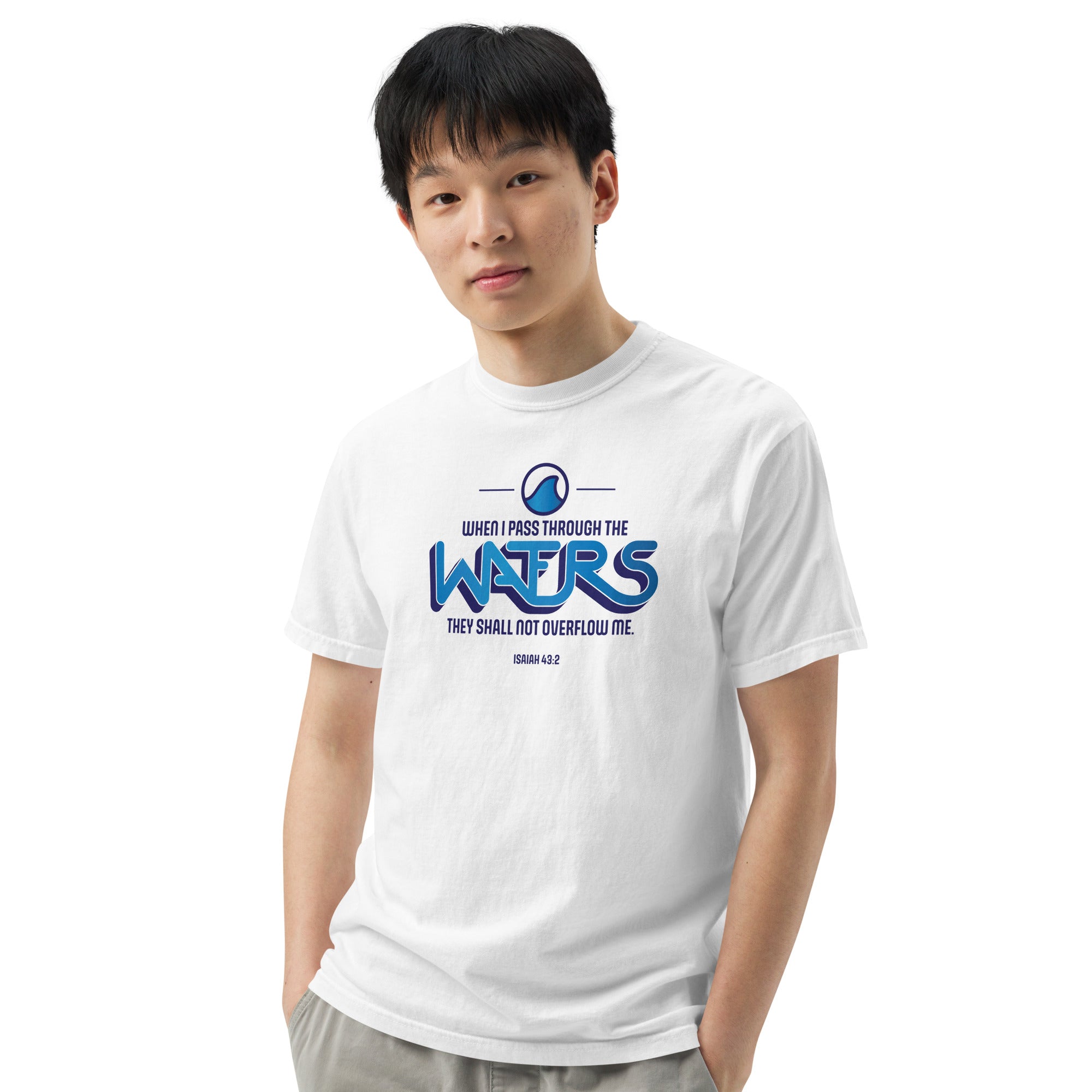 Image of Waters Jesus shirt Christian graphic tee white front detail view — Entrusted to Him
