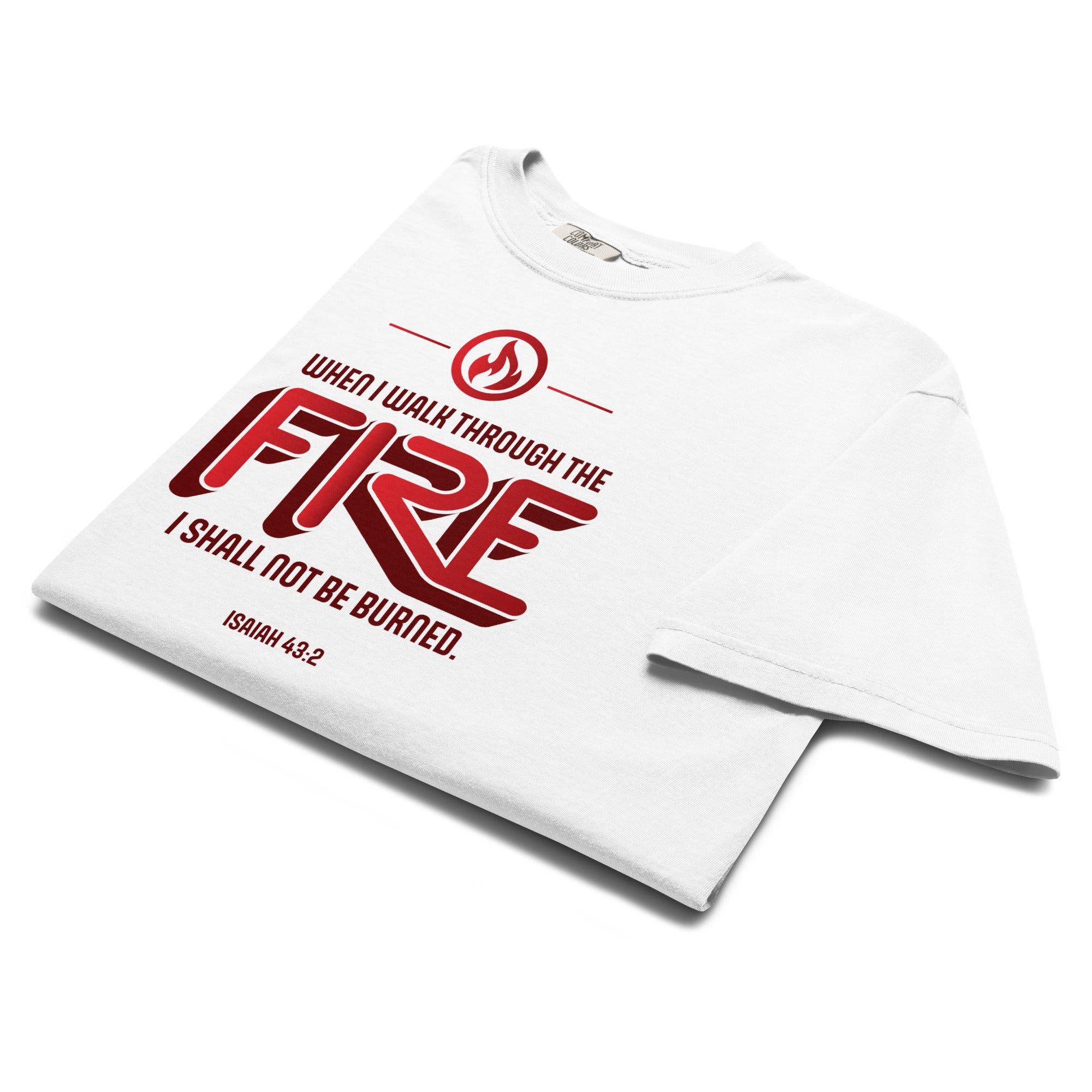 Image of Fire Bible verse shirt Christian apparel white front alternate view — Entrusted to Him