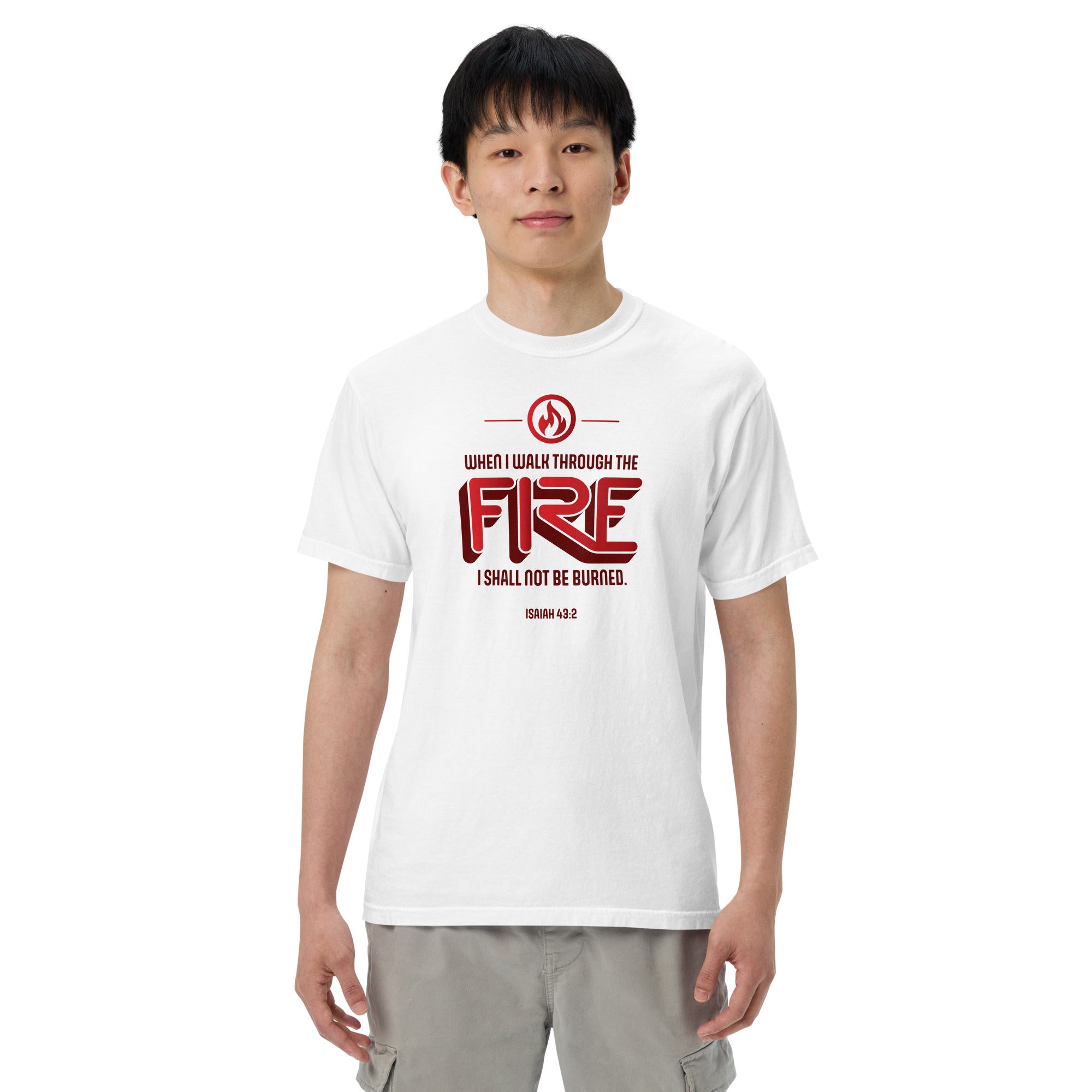Image of Fire Bible verse shirt Christian clothing white front lifestyle view — Entrusted to Him