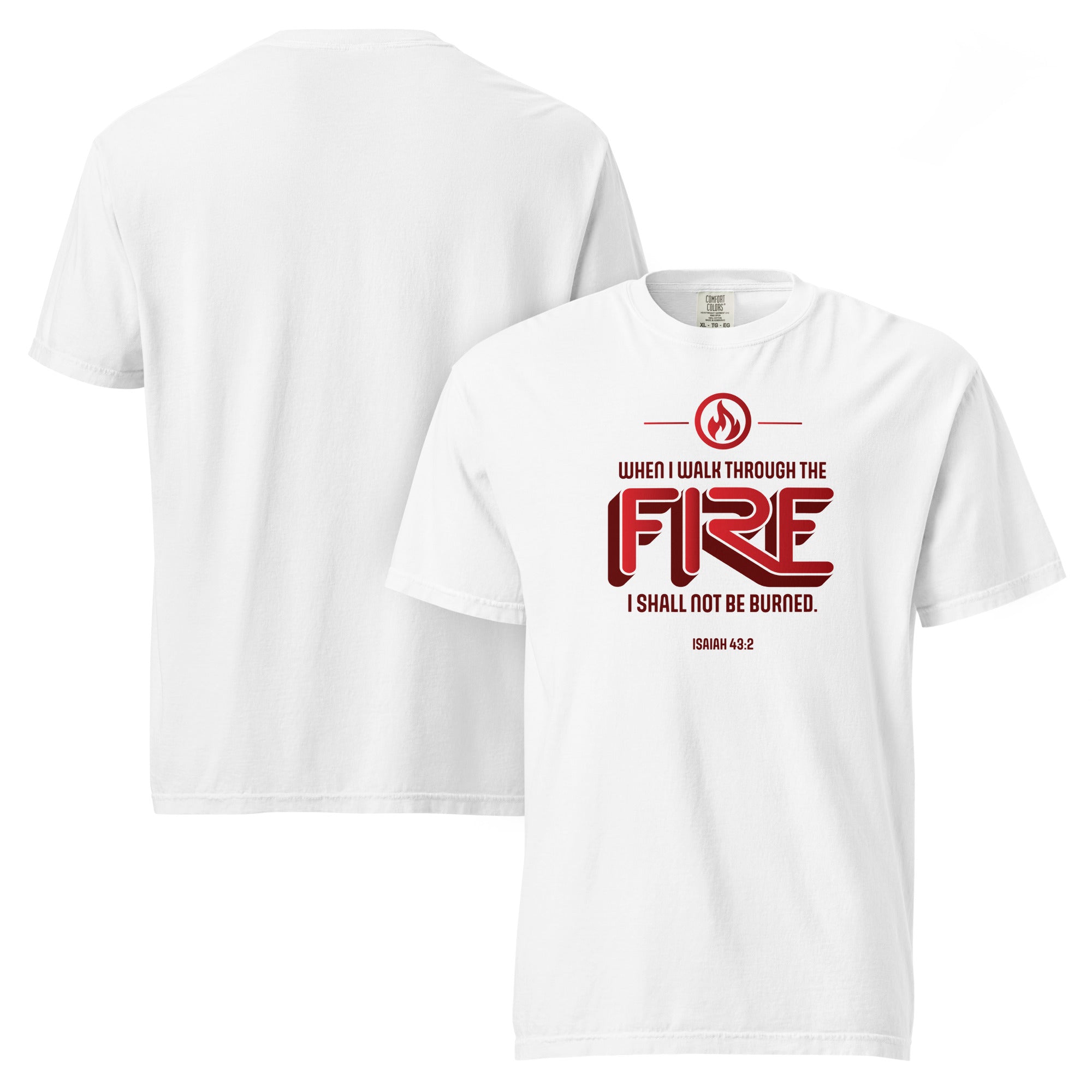 Image of Fire Jesus t-shirt Christian clothing white front and back view — Entrusted to Him