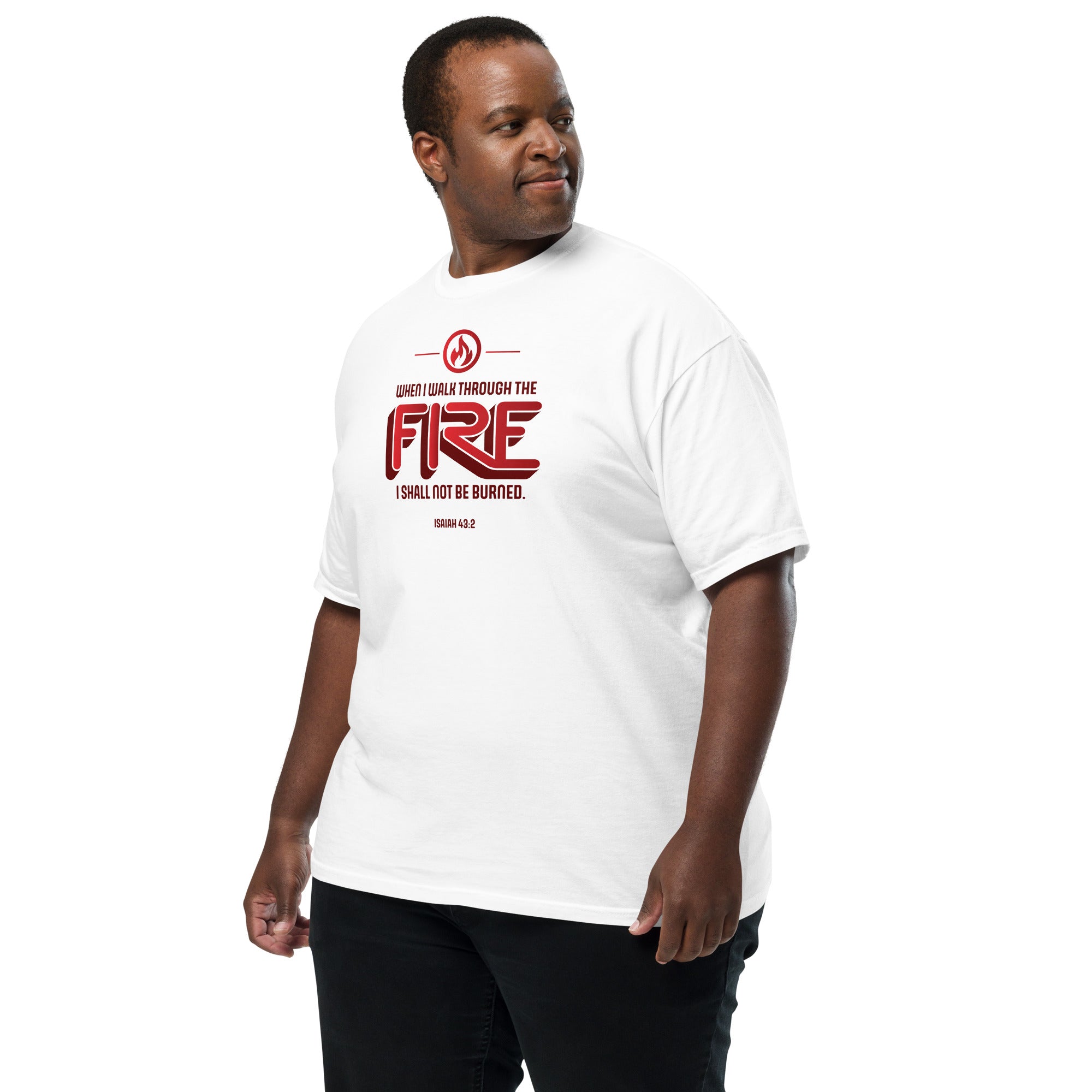 Image of Fire Christian t-shirt for men and women white left front alternate view — Entrusted to Him