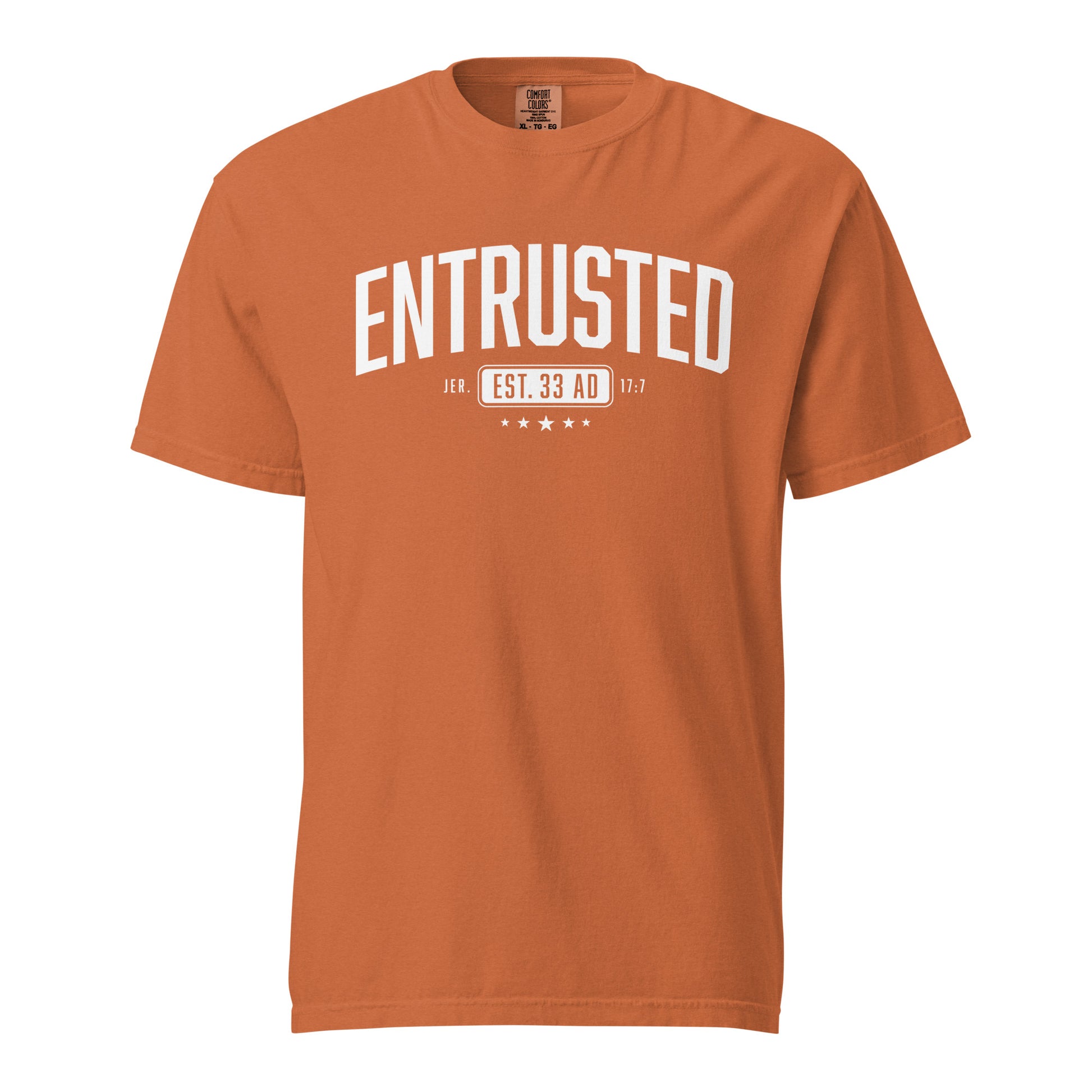 Entrusted Est. 33AD Jesus t-shirt yam front view — Entrusted to Him