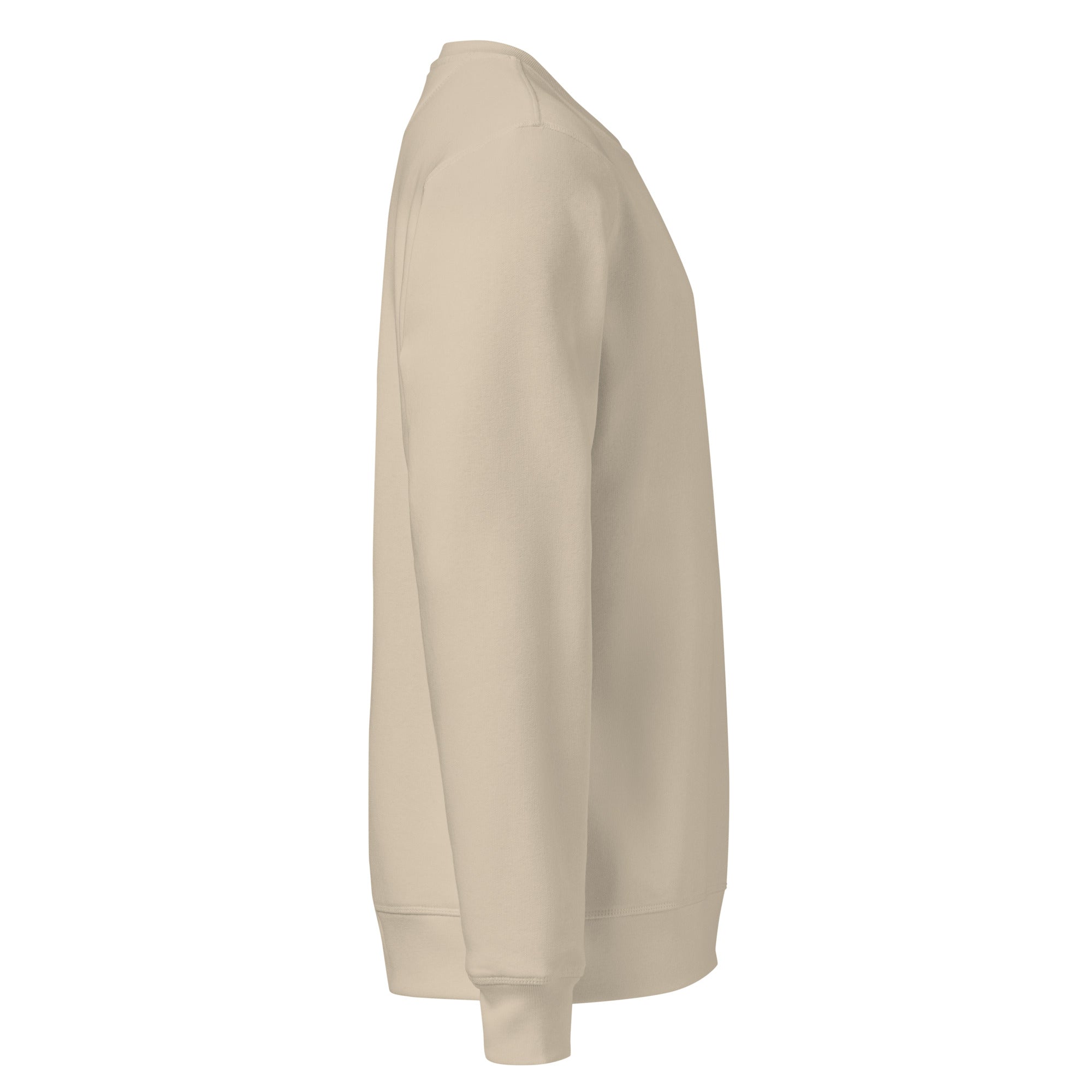 Image of Side view of the Desert Dust sweatshirt showing the plain sleeve and ribbed cuff