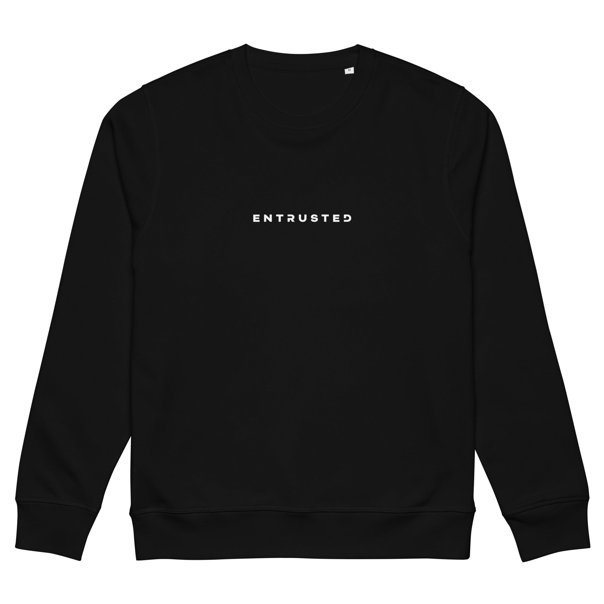 Image of Entrusted organic sweatshirt black front view — Entrusted to Him