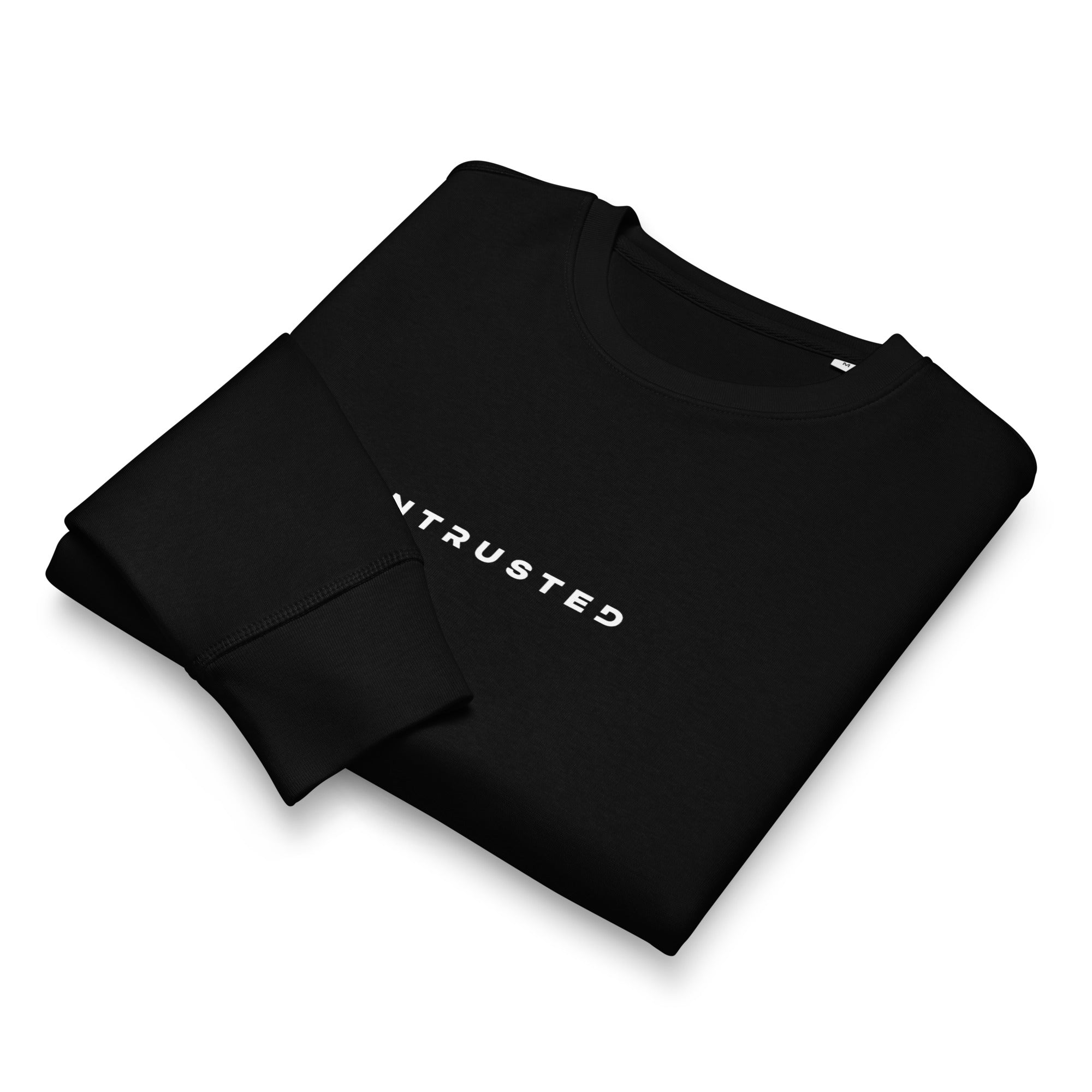 Image of Entrusted organic faith sweatshirt black front alternate view — Entrusted to Him
