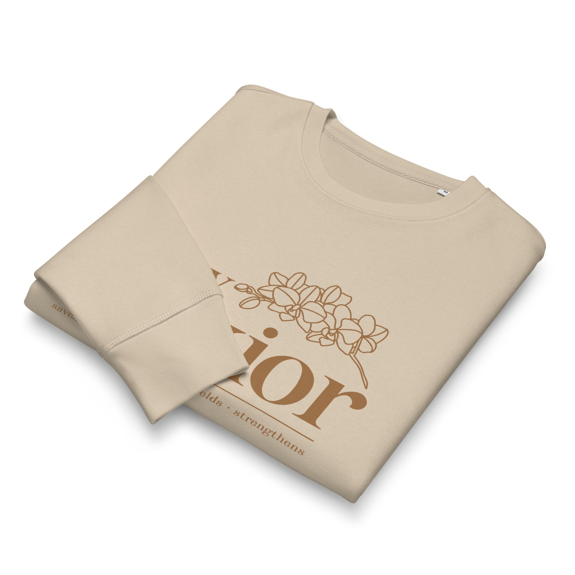 Image of My Savior scripture sweatshirt desert dust front alternate view — Entrusted to Him