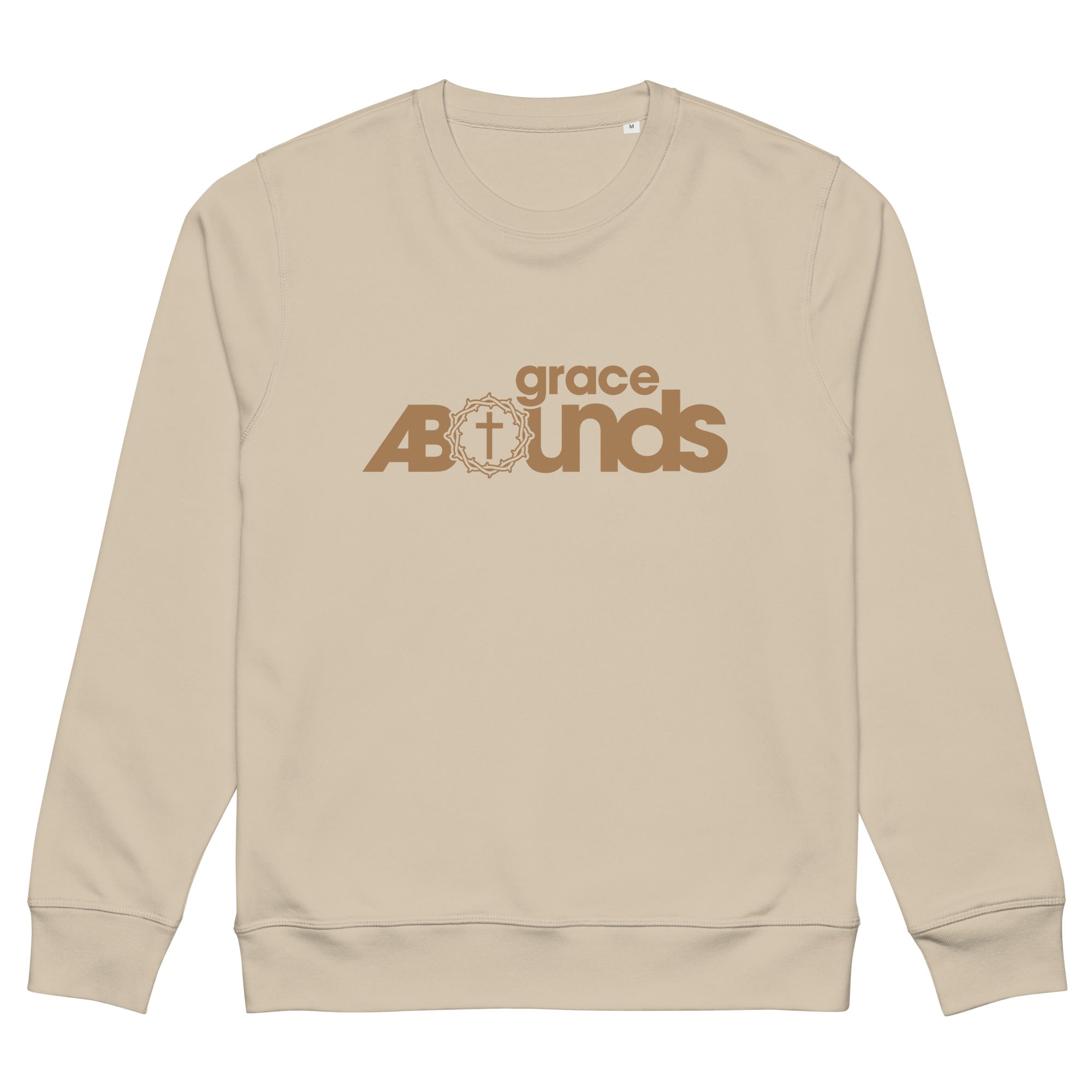 Image of Grace Abounds organic Christian sweatshirt desert dust front view — Entrusted to Him