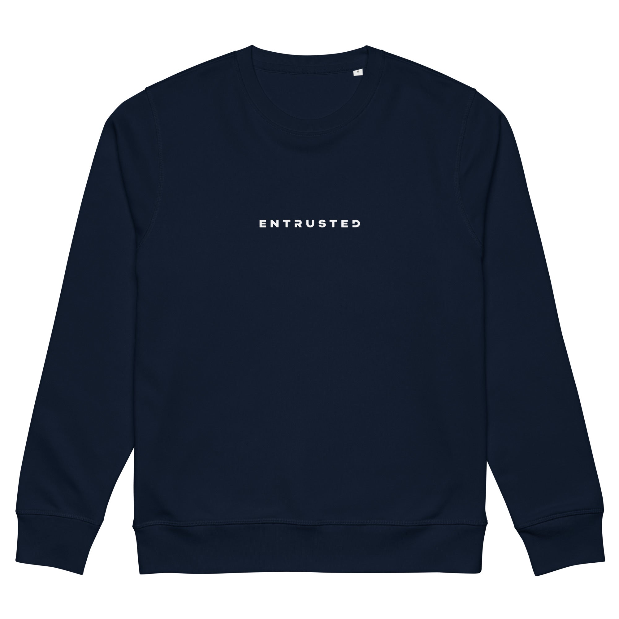 Image of Entrusted Christian sweatshirt french navy front view — Entrusted to Him