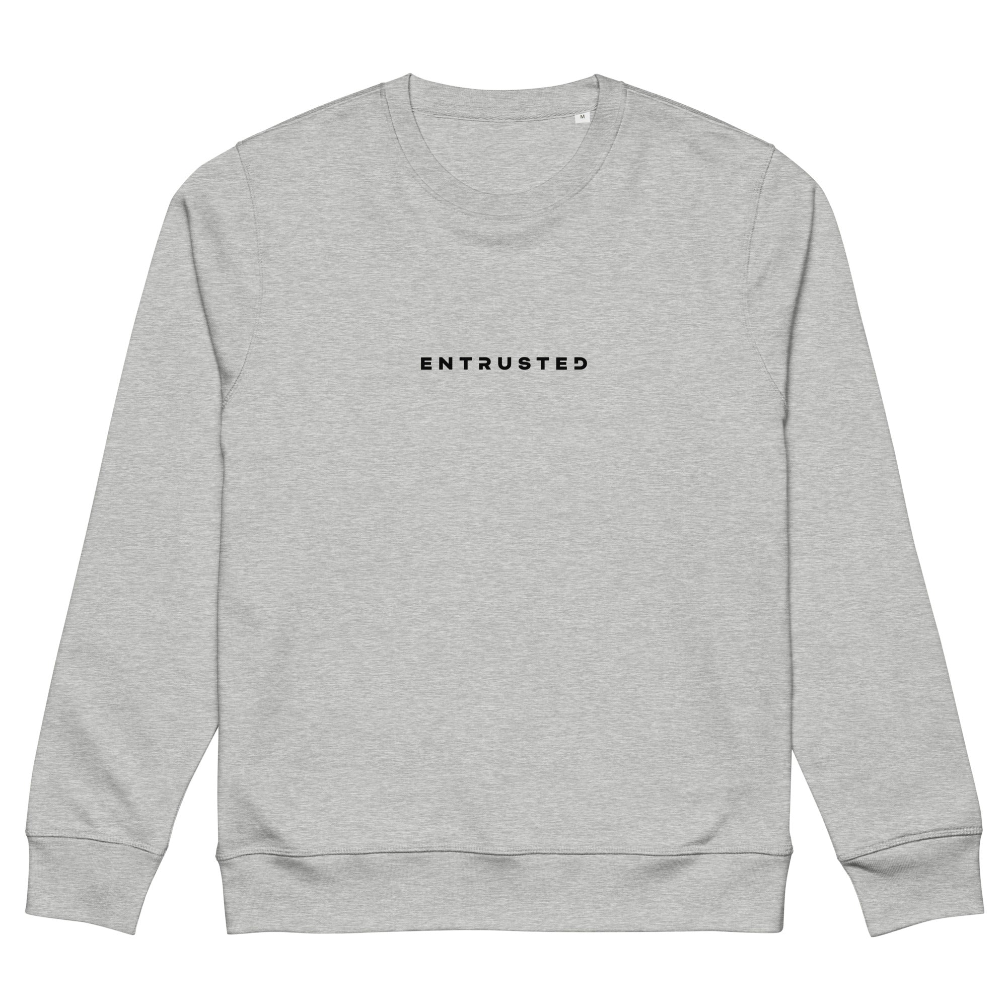 Image of Entrusted Christian sweatshirt heather grey front view — Entrusted to Him