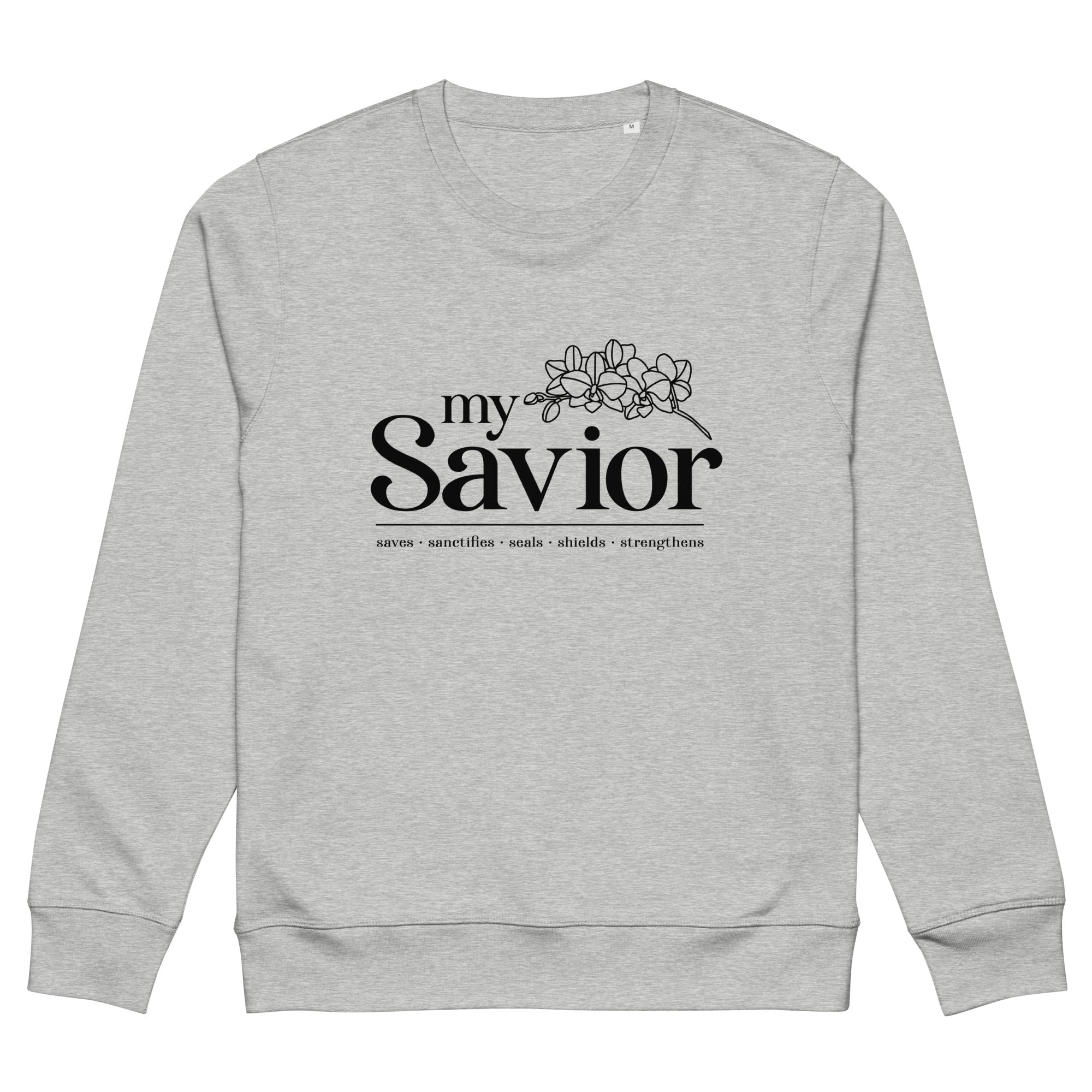 Image of My Savior Christian sweatshirt heather grey front view — Entrusted to Him