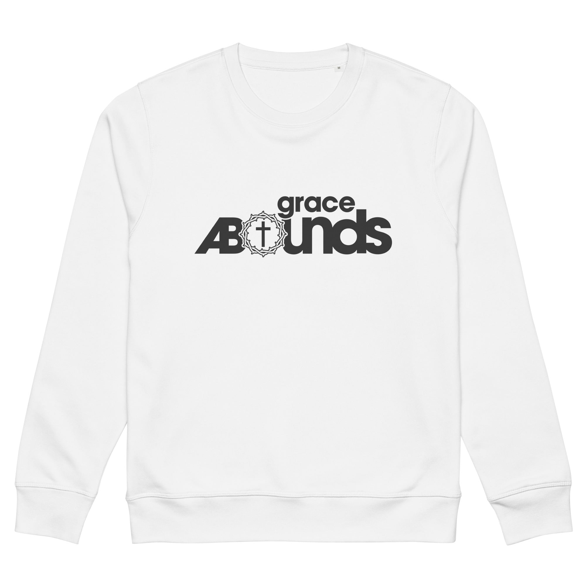 Image of Grace Abounds Christian sweatshirt white front view — Entrusted to Him