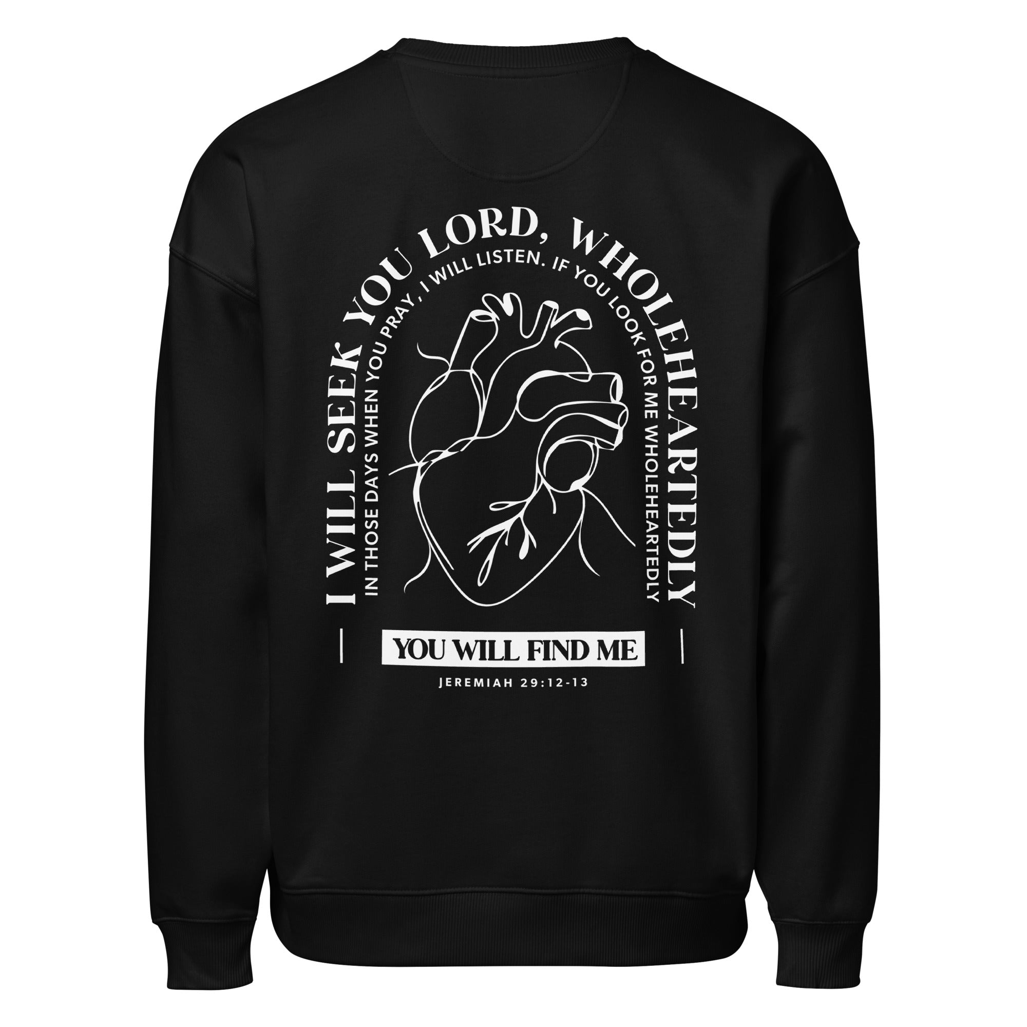 Image of Wholeheartedly oversized Christian sweatshirt black back view — Entrusted to Him