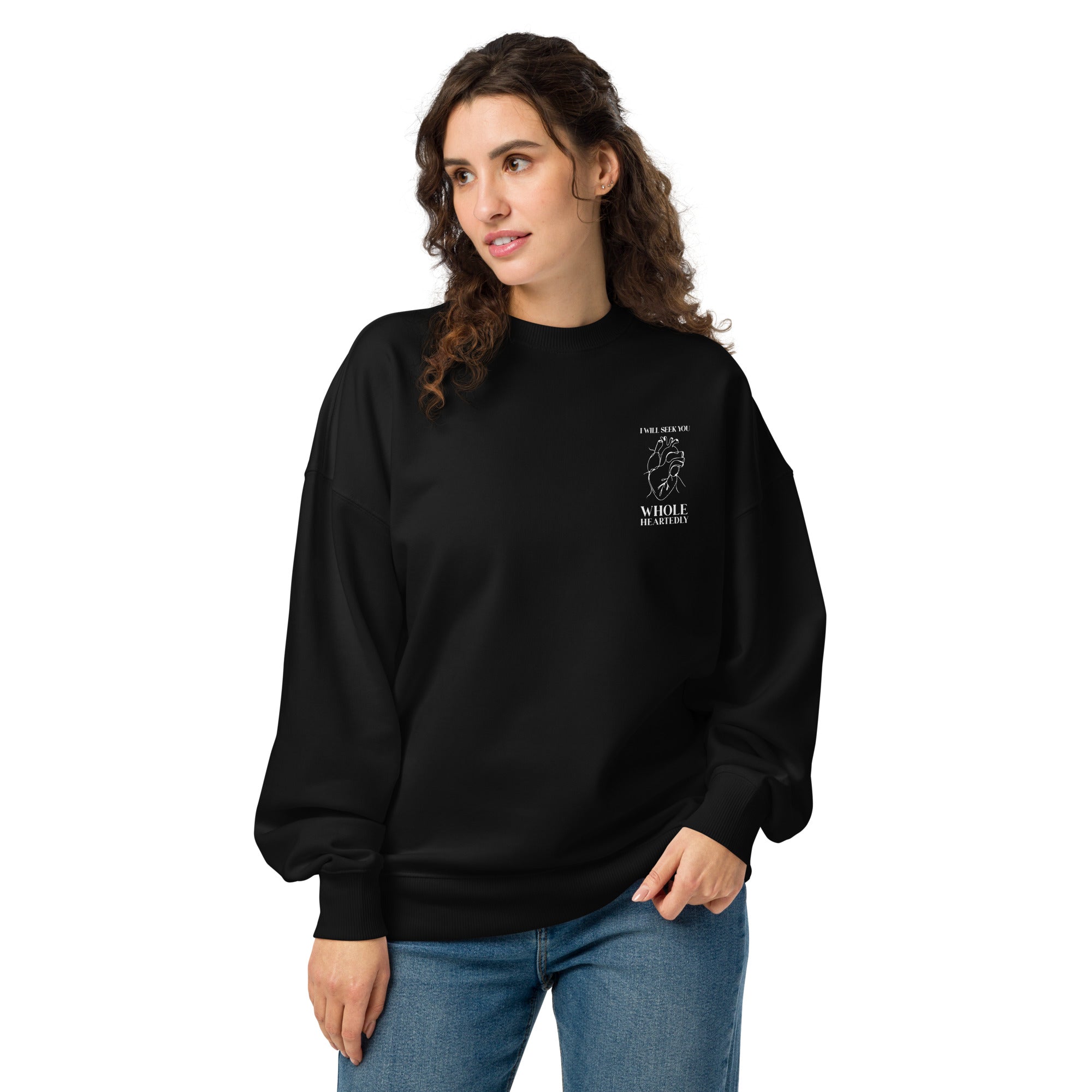 Image of Wholeheartedly scripture sweatshirt black front view — Entrusted to Him