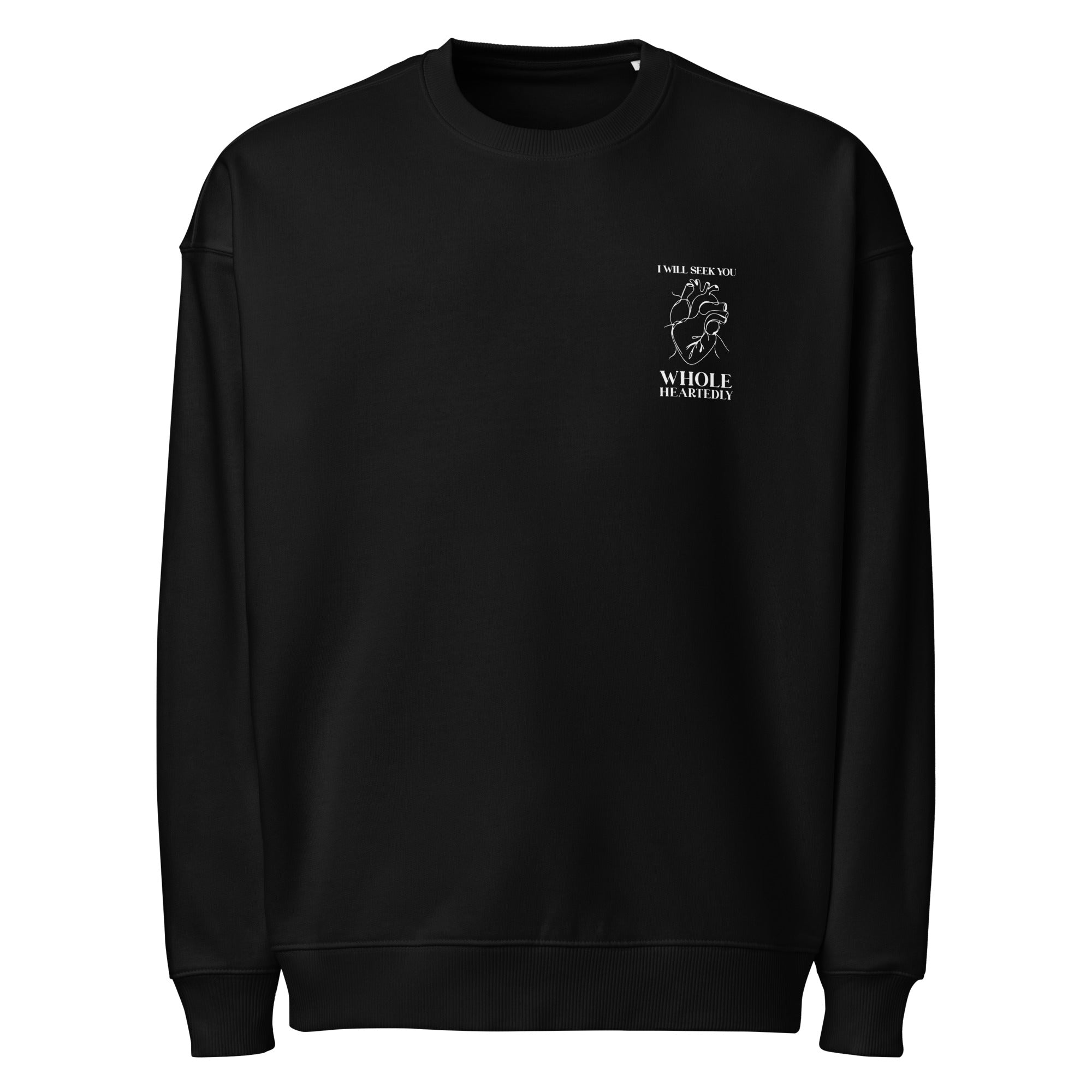 Image of Wholeheartedly scripture sweatshirt black front alternate view — Entrusted to Him