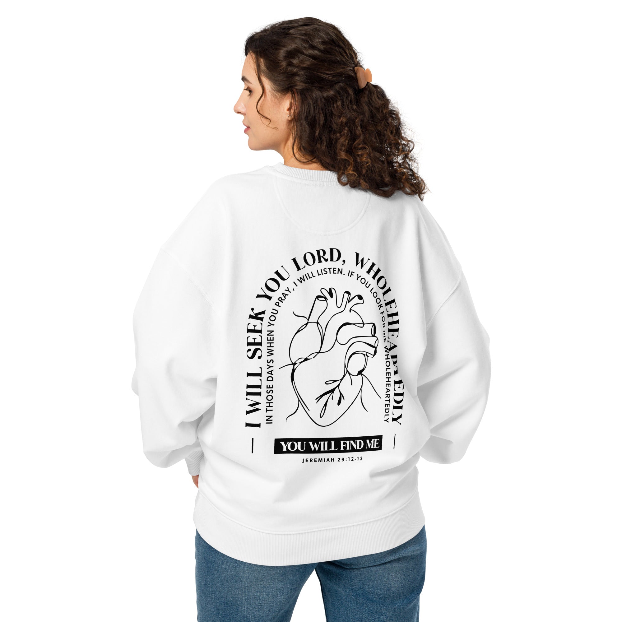 Image of Wholeheartedly scripture sweatshirt white back alternate view — Entrusted to Him