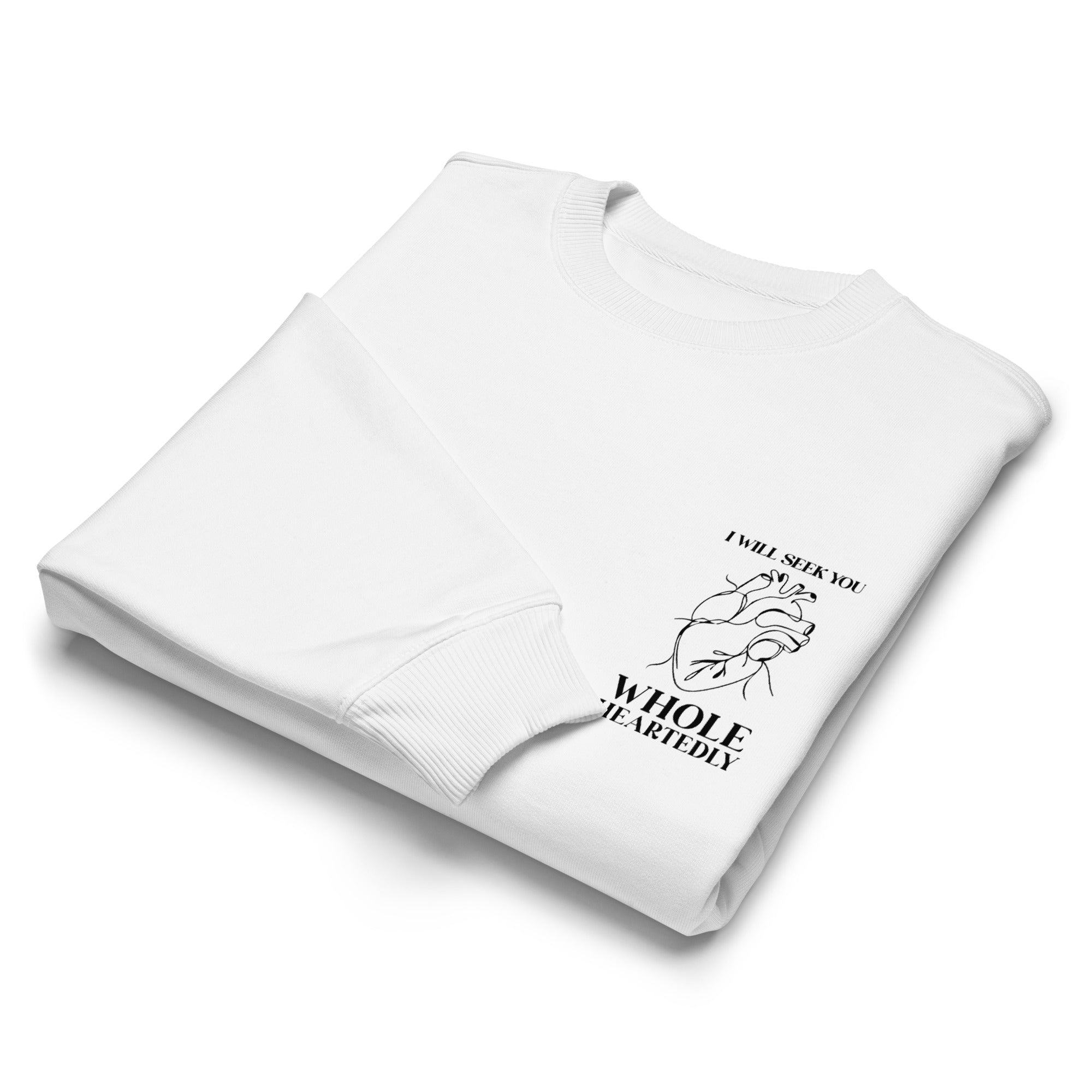 Image of Wholeheartedly scripture sweatshirt white front view — Entrusted to Him
