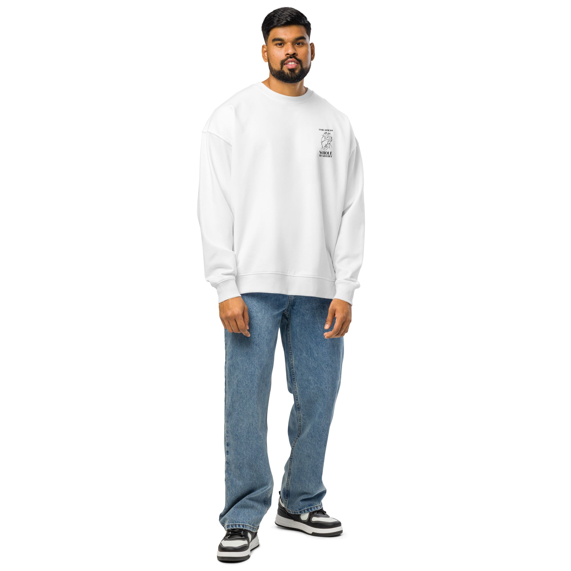 Image of Wholeheartedly Christian sweatshirt white front detail view — Entrusted to Him