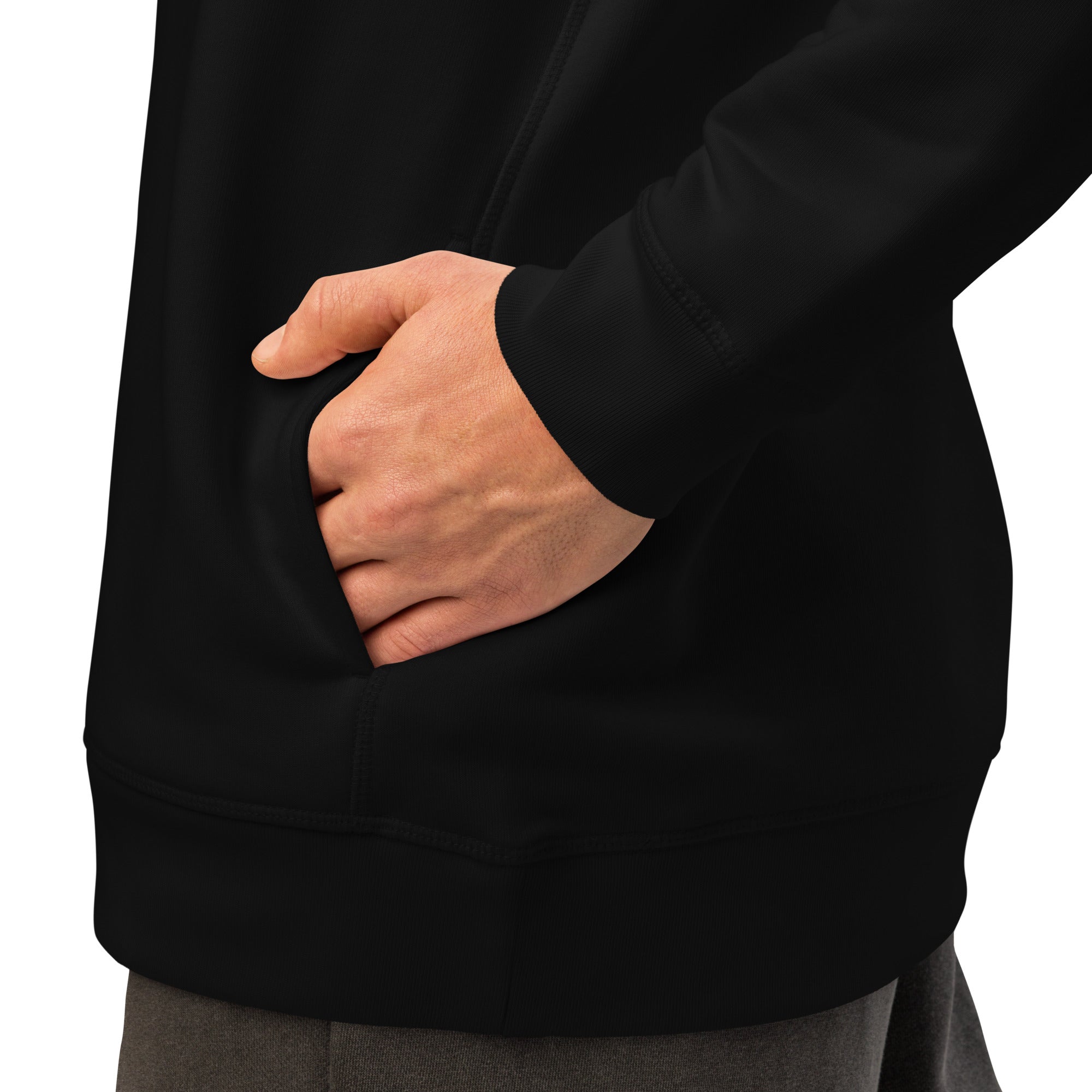 Image of Risen black on black Christian hoodie product detail — Entrusted to Him