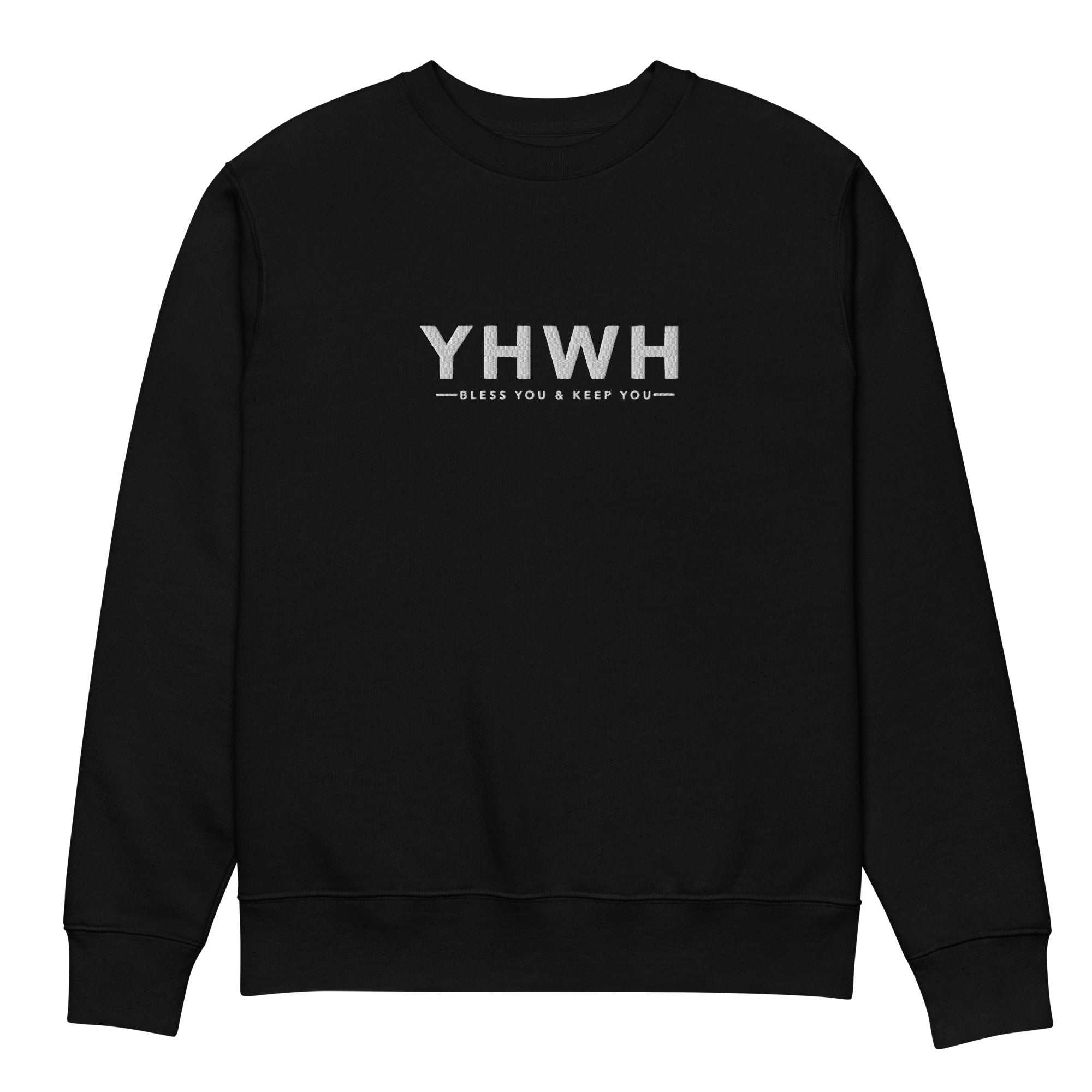 Image of YHWH Christian sweatshirt black front view — Entrusted to Him