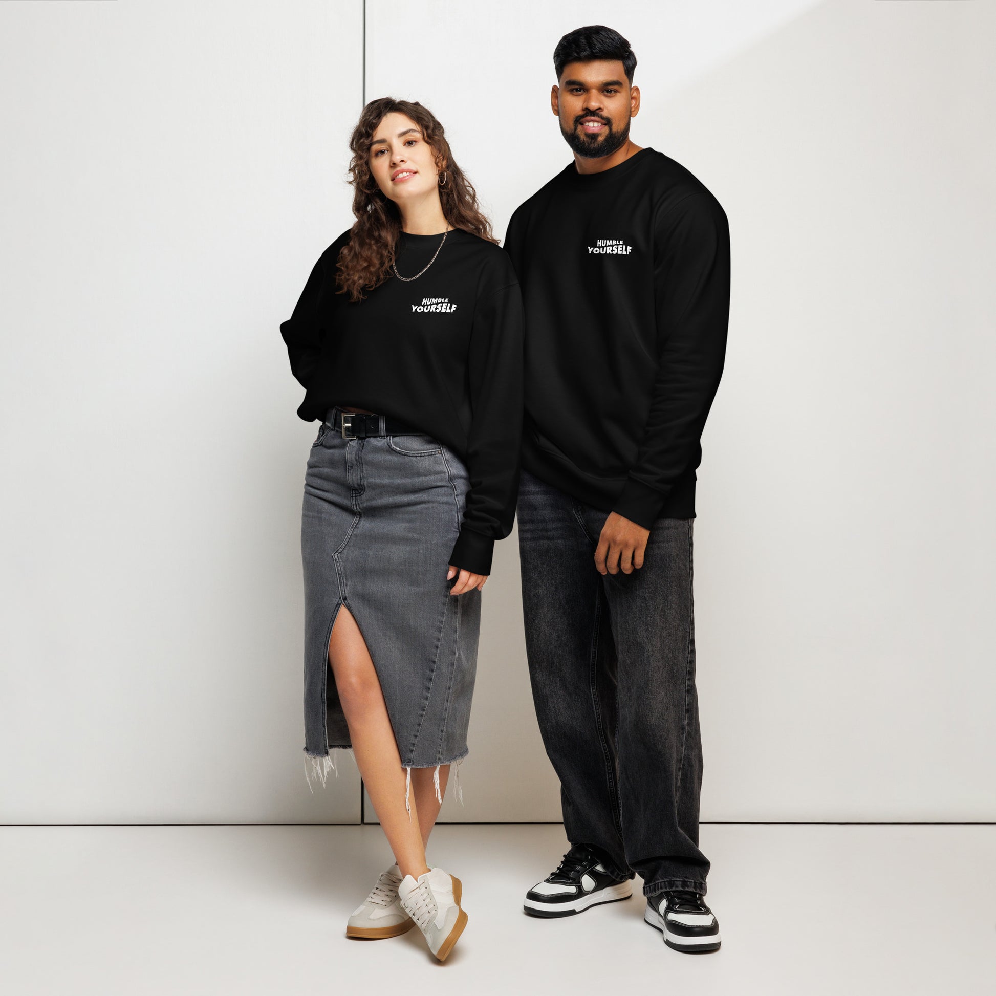 Humble Yourself bible verse sweatshirt black front detail — Entrusted to Him