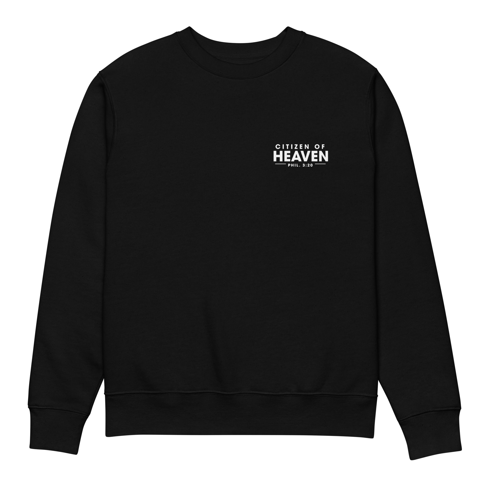 Image of Citizen of Heaven scripture sweatshirt black front view — Entrusted to Him