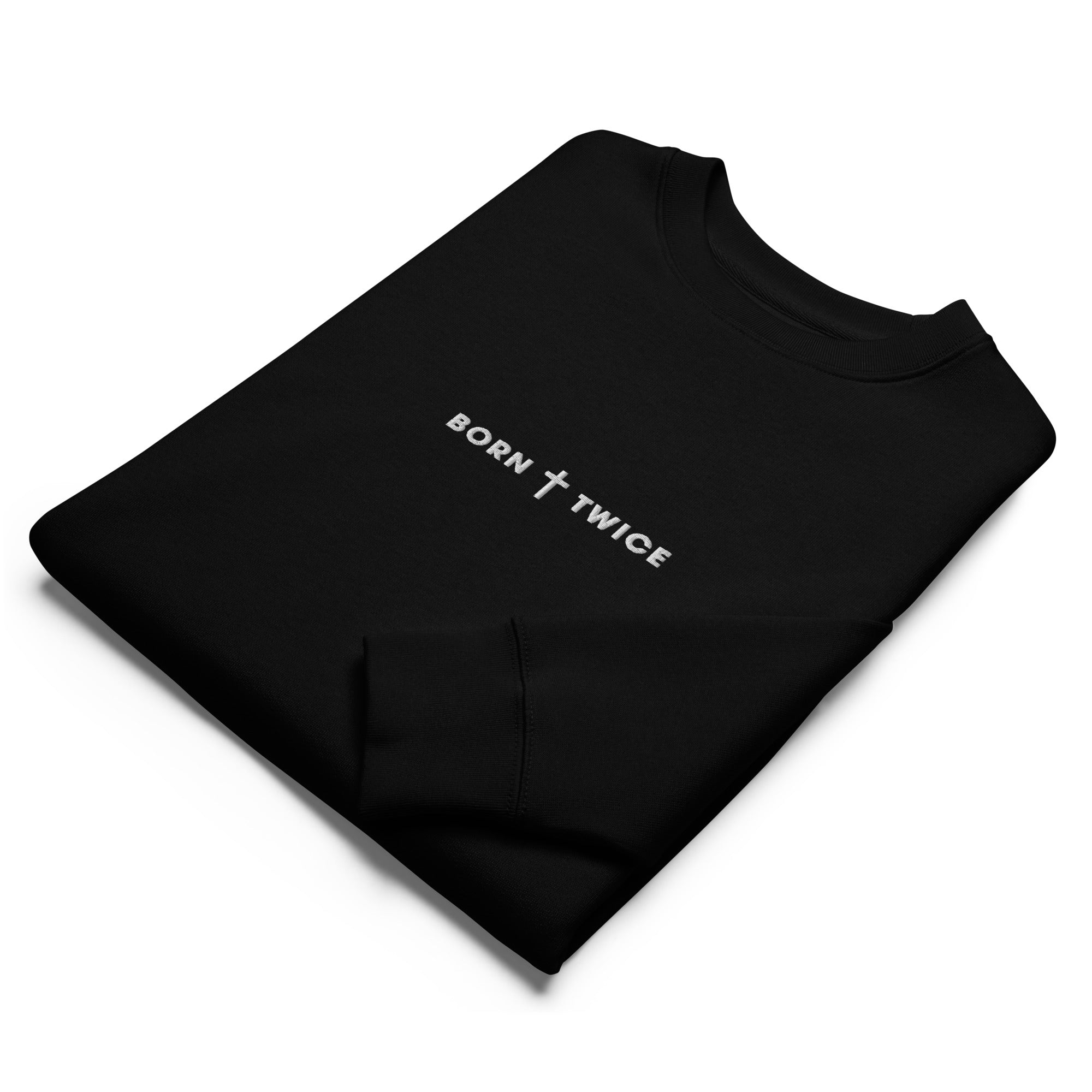 Image of Born Twice Christian sweatshirt black front alternate view — Entrusted to Him