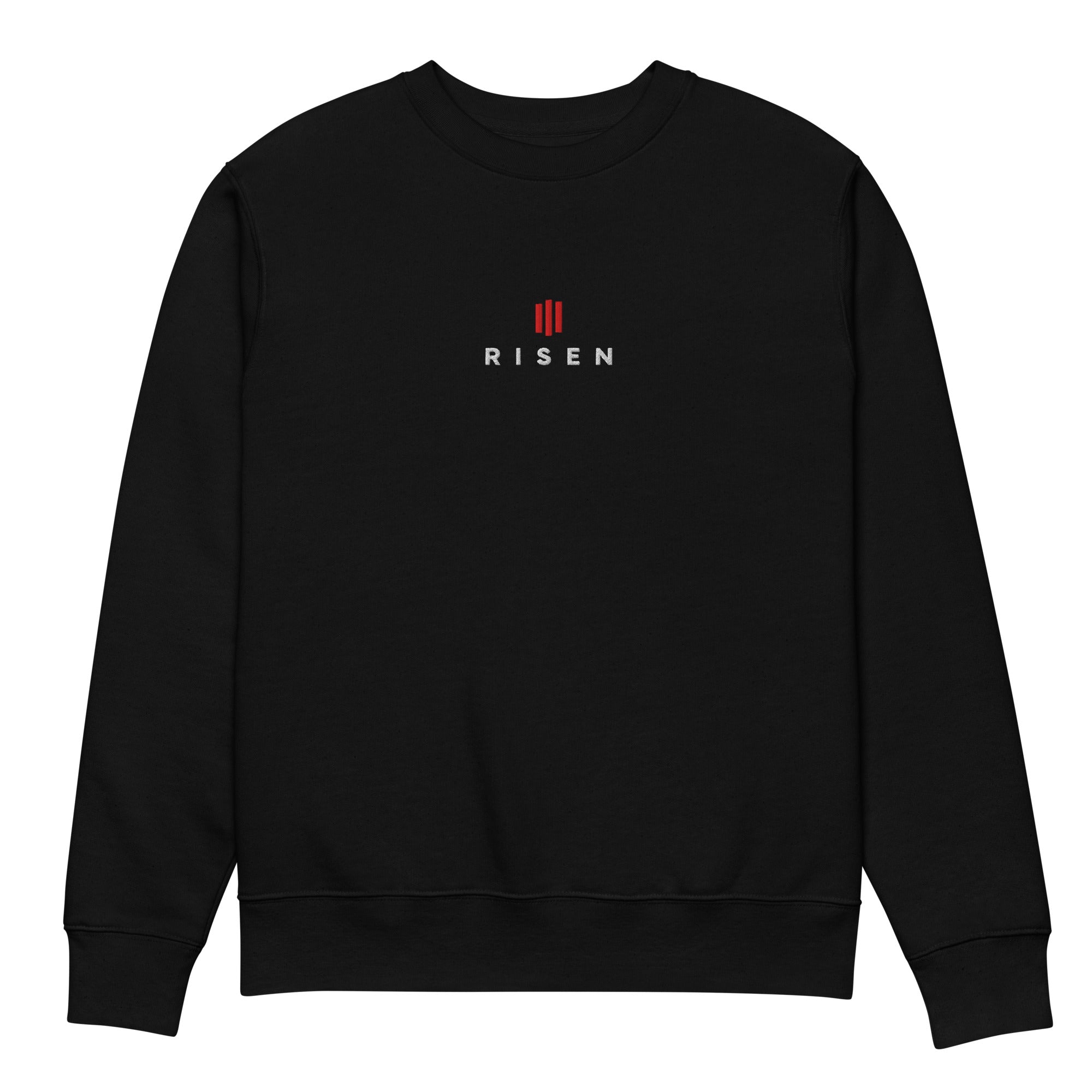 Image of Risen scripture sweatshirt black front view — Entrusted to Him