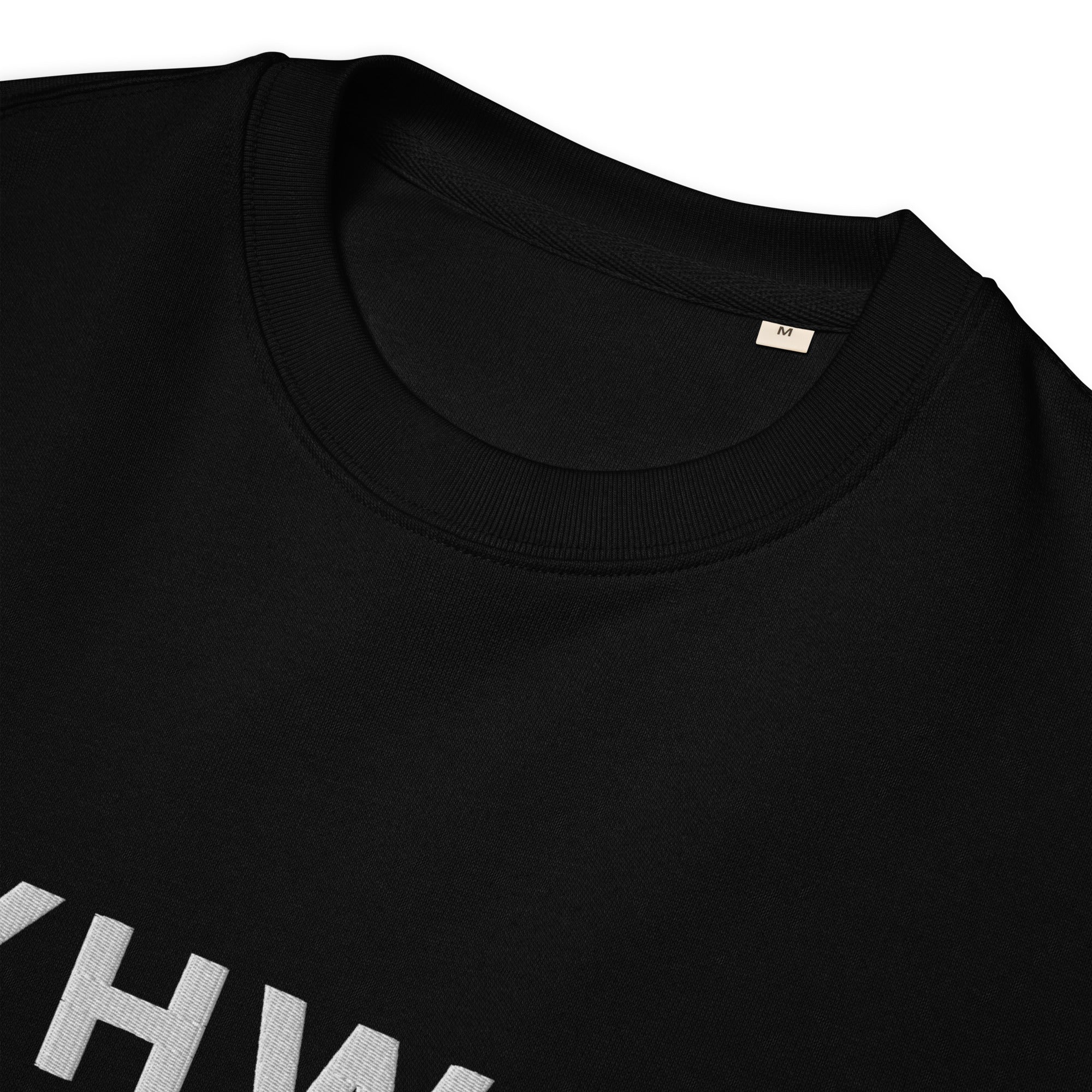 Image of YHWH organic Christian sweatshirt black product details — Entrusted to Him