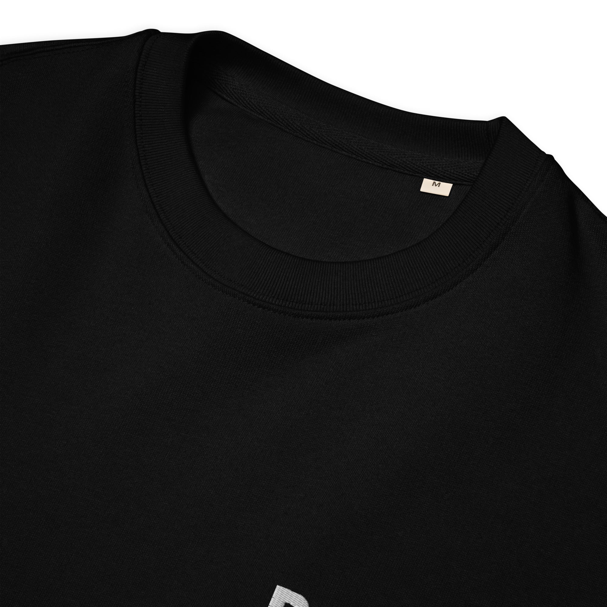 Image of Born Twice Christian sweatshirt black embroidery close-up detail — Entrusted to Him