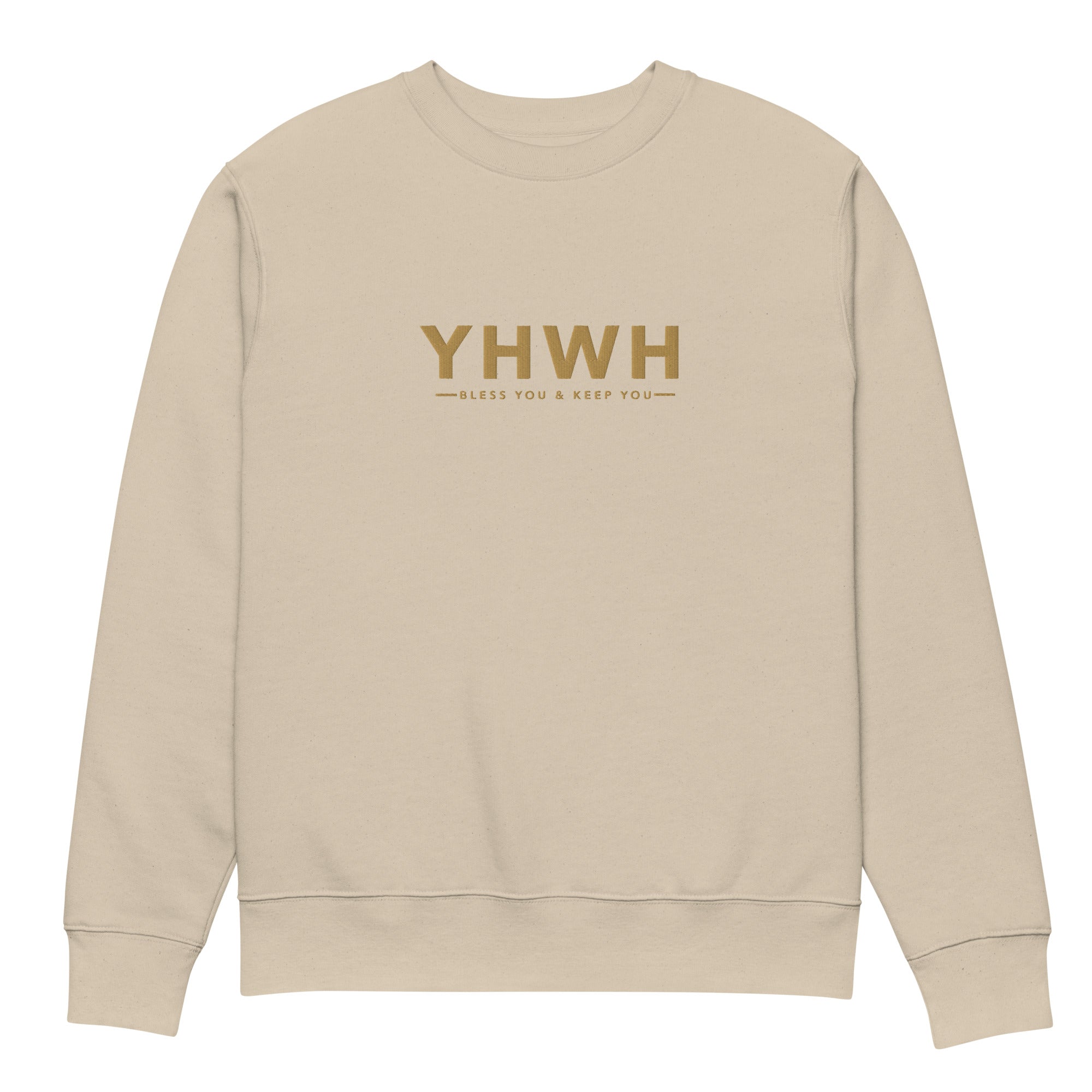 Image of YHWH organic Christian sweatshirt desert dust front view — Entrusted to Him