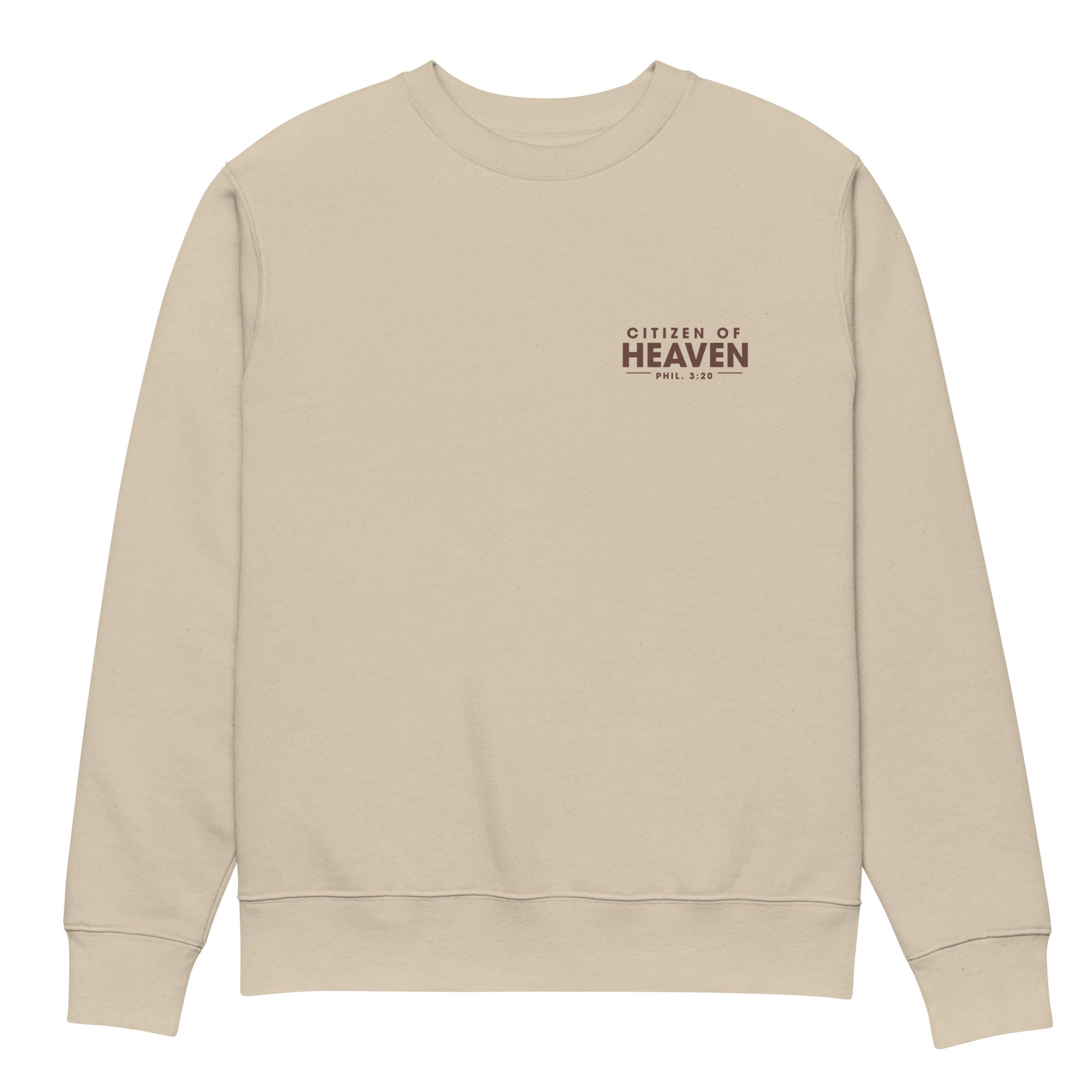 Image of Citizen of Heaven Christian sweatshirt desert dust front view — Entrusted to Him